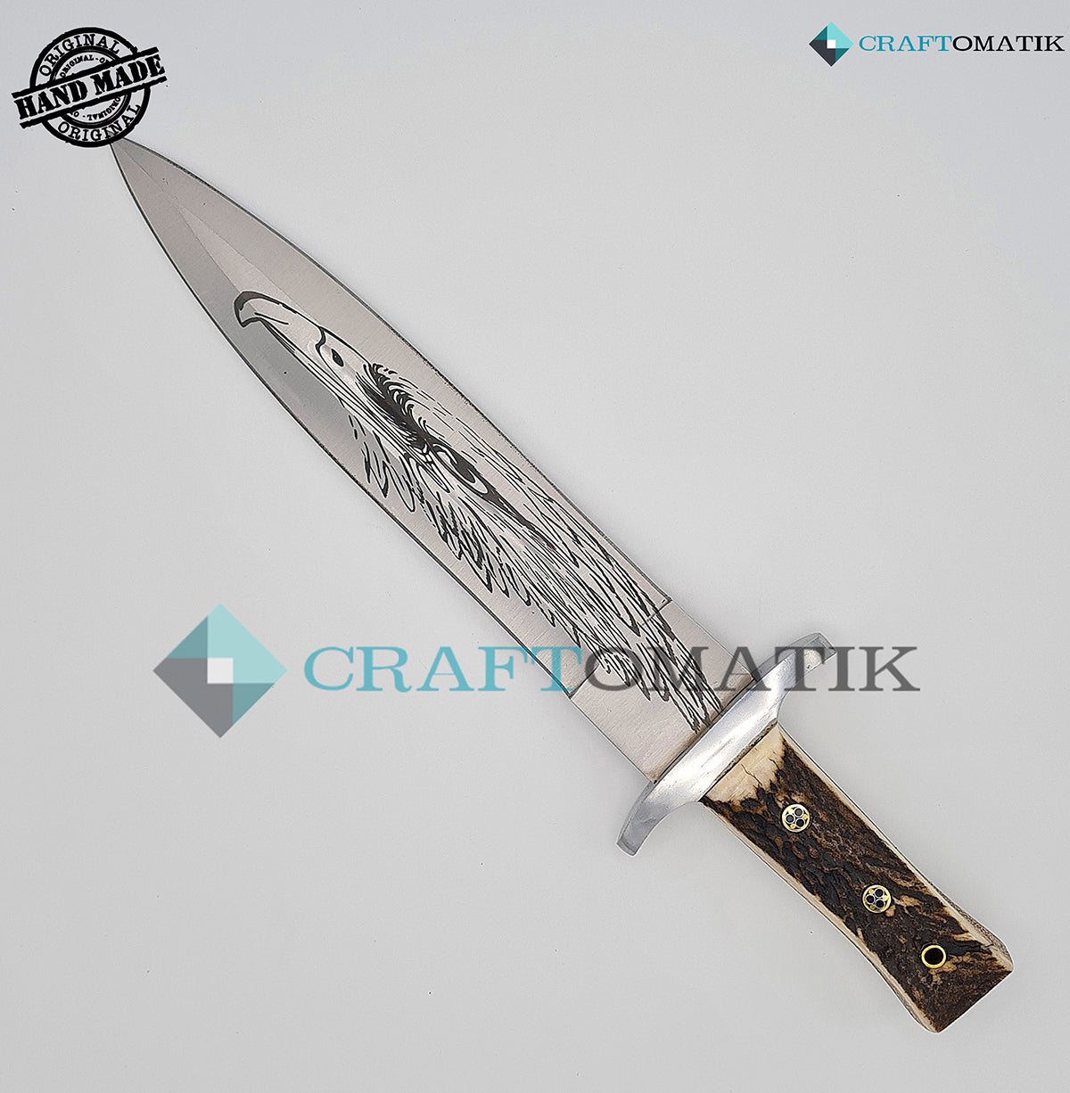 Boar Hunter Knife | Deer Horn | D2 Steel Custom Engraving
