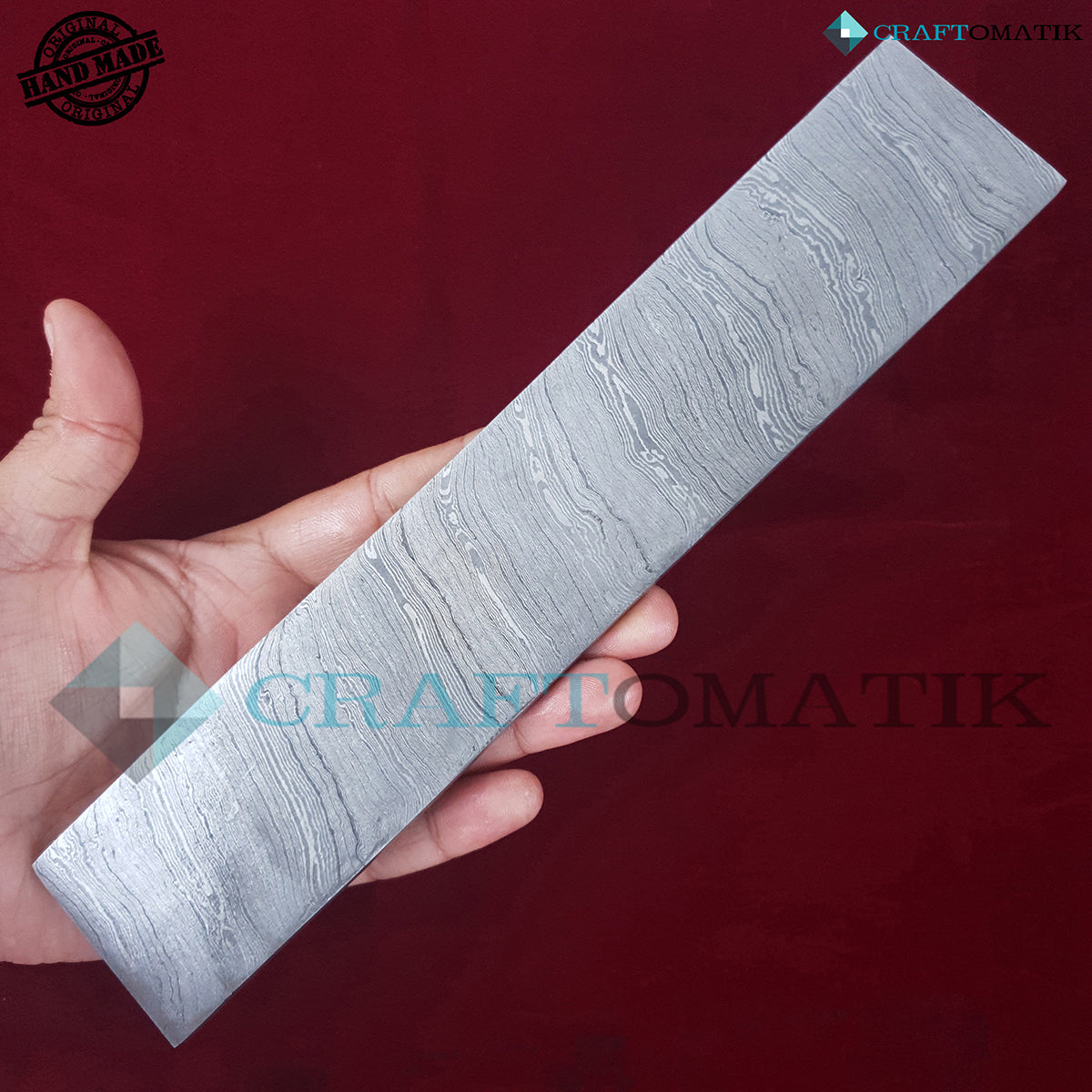 Damascus Steel Bar | Raw Damascus Plate | 1095 + 15N20 Damascus steel | 30 cm - 12” | TWIST pattern - DB02