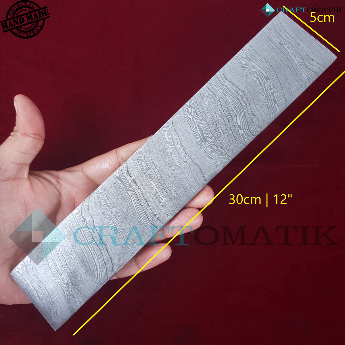 Damascus Steel Bar | Raw Damascus Plate | 1095 + 15N20 Damascus steel | 30 cm - 12” | TWIST pattern - DB02