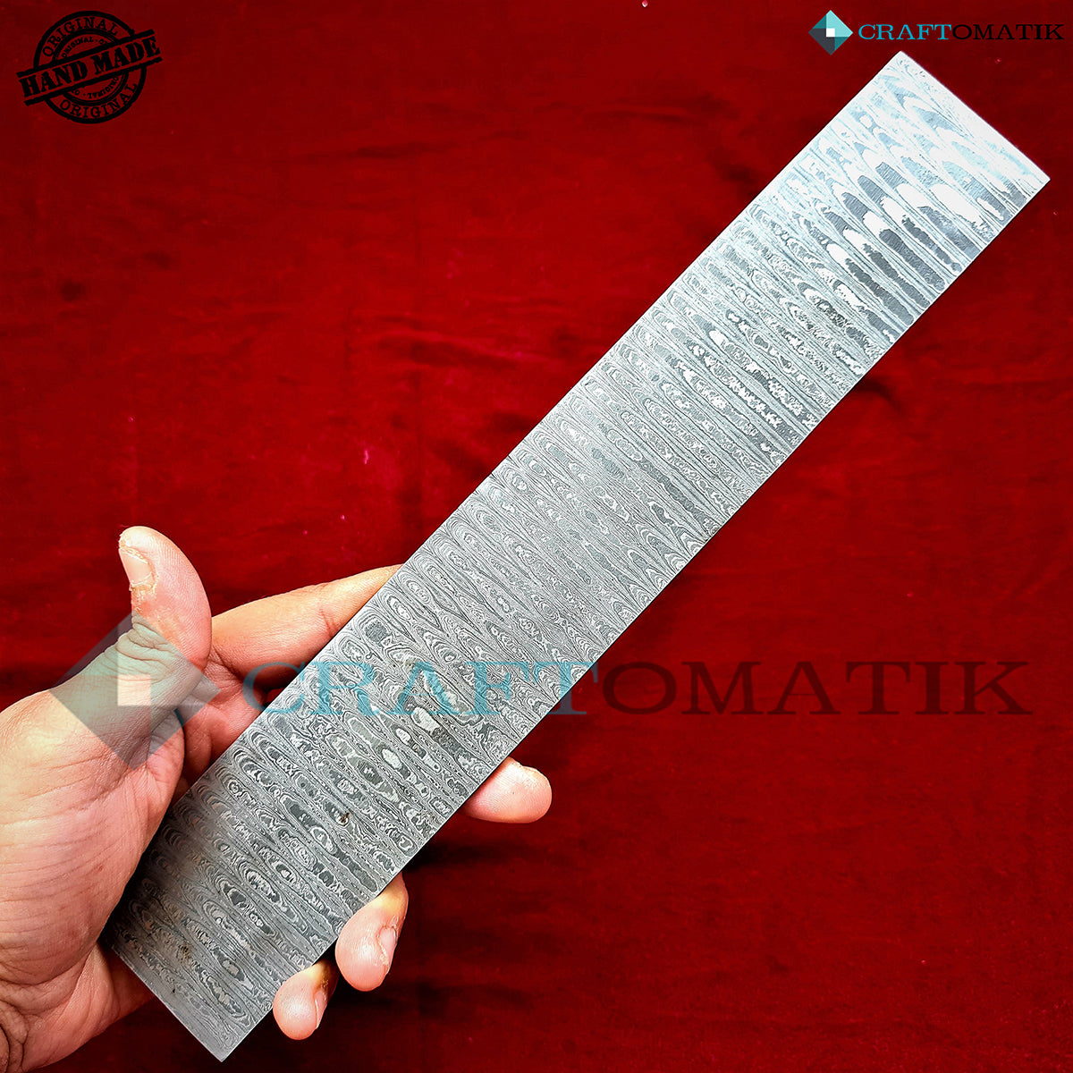 Damaszener Stahlstange | Rohe Damaszenerplatte | 1095 + 15N20 Damaszenerstahl | 30 cm - 12" | Leitermuster - DB05