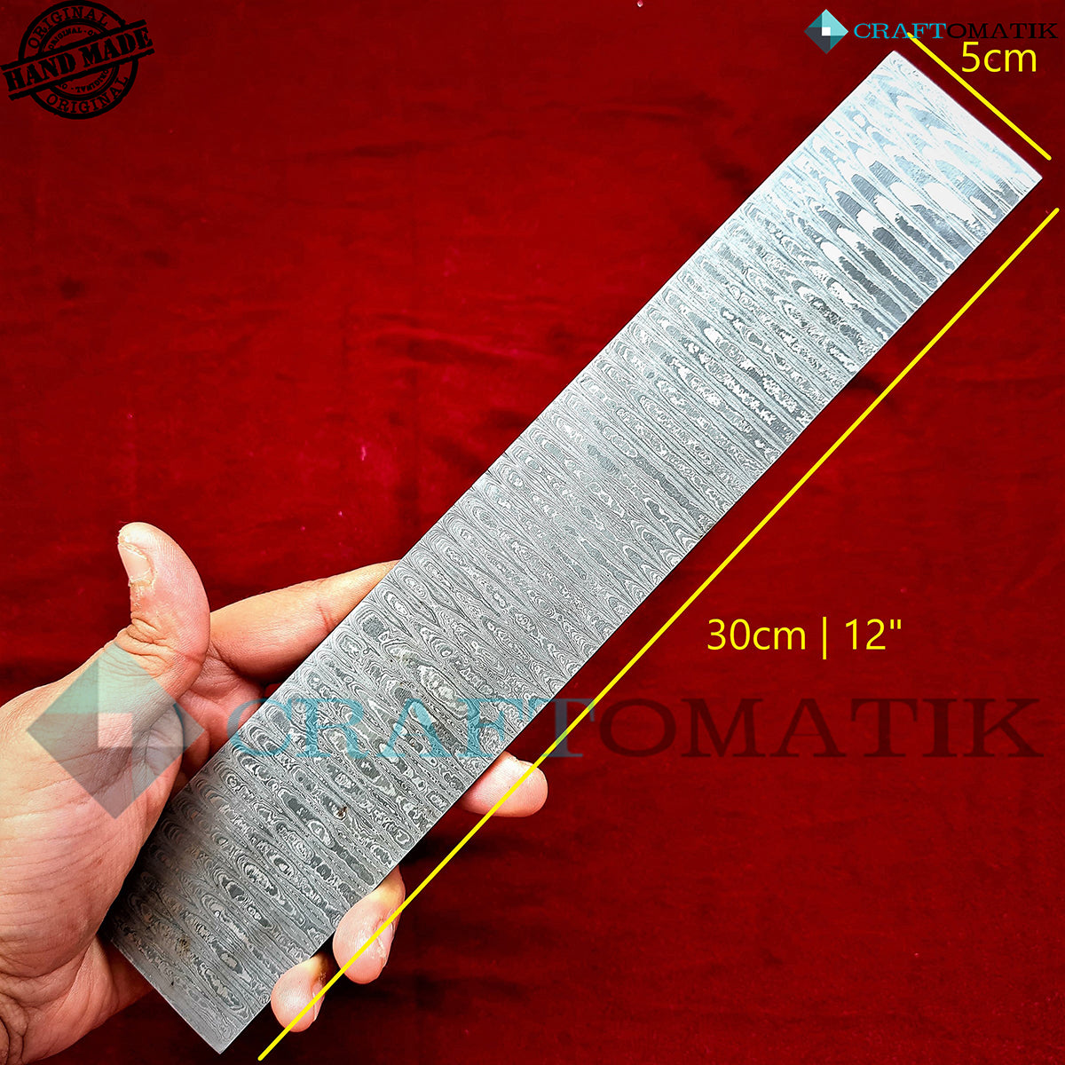 Damaszener Stahlstange | Rohe Damaszenerplatte | 1095 + 15N20 Damaszenerstahl | 30 cm - 12" | Leitermuster - DB05