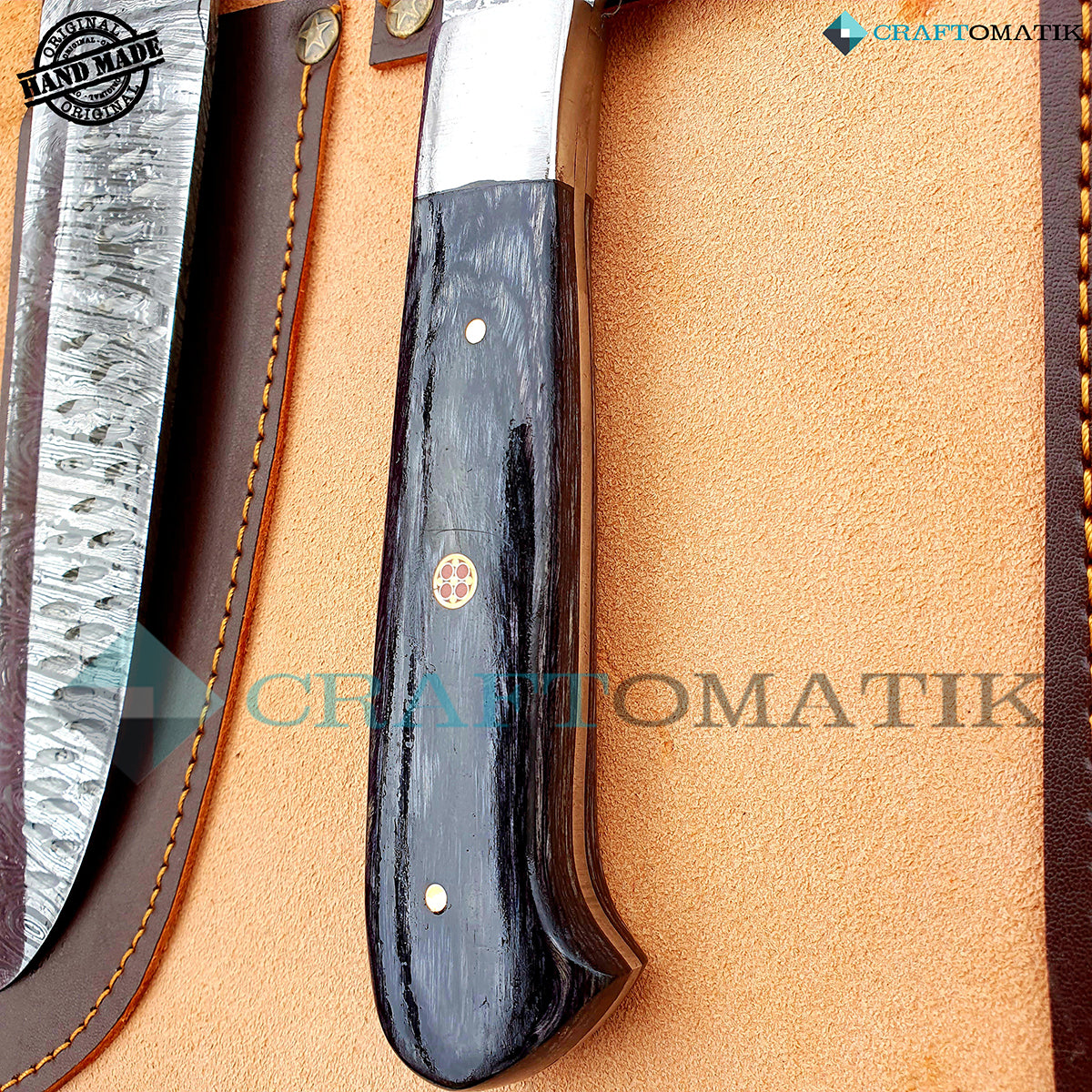 Damascus Chef Knife Set | Kitchen knives Set Camping Grill Cutlery Gift set with Leather Roll Bag | Damascus Steel 1095 + 15N20 | KK02