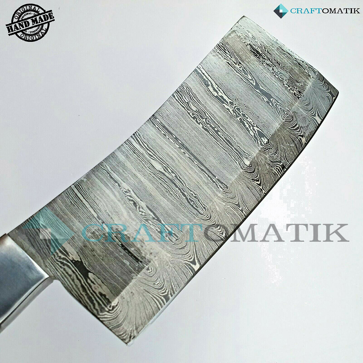 Damascus Steel Cleaver | Kitchen Chef Cleaver | Handmade Butcher Meat Cleaver | Olive and Pakka Wood | KC03