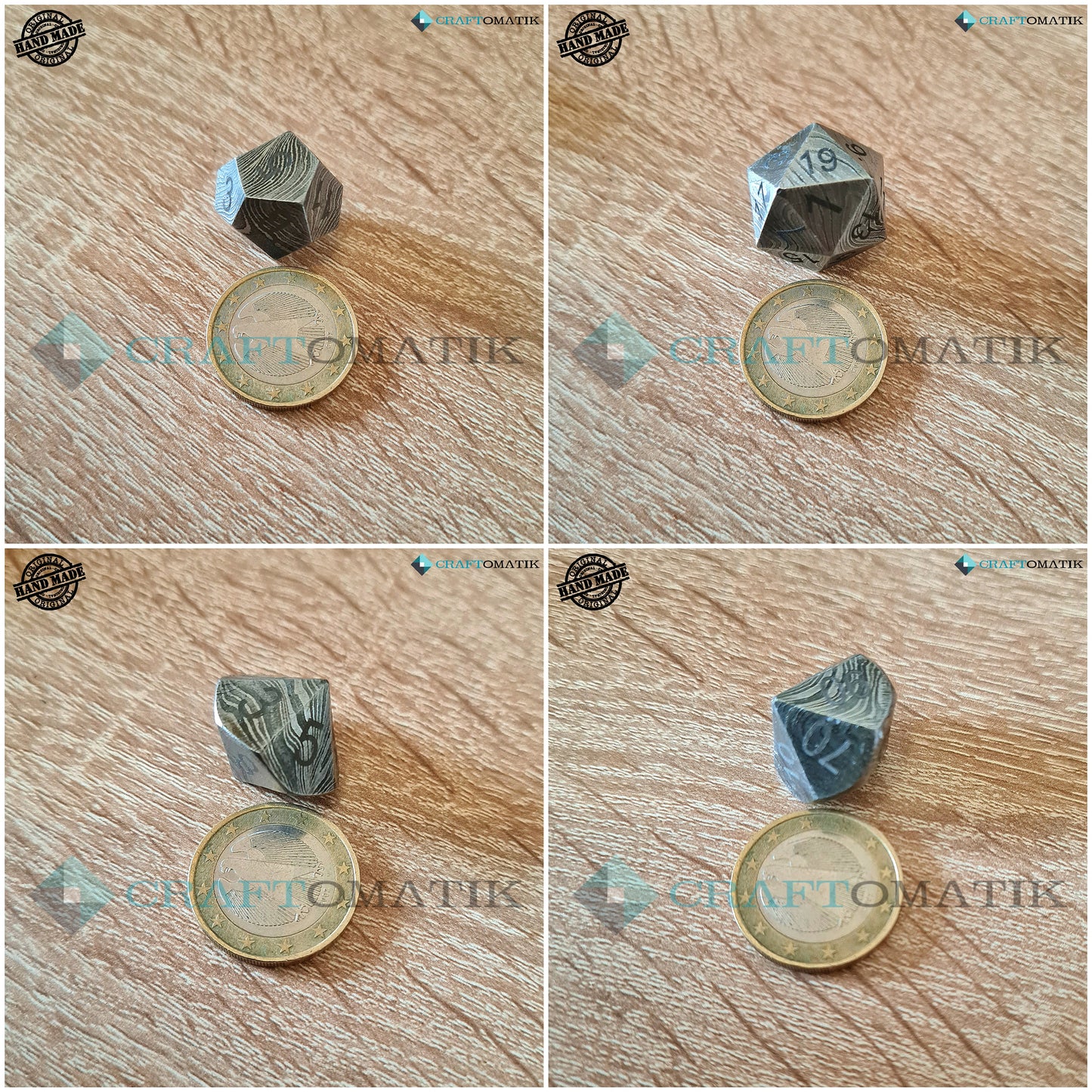 DnD Damascus Dice Set | 7 pcs. Handmade Damascus steel Gift Set | MTG RPG D&D Dice | Ledertasche mit Spielmatte