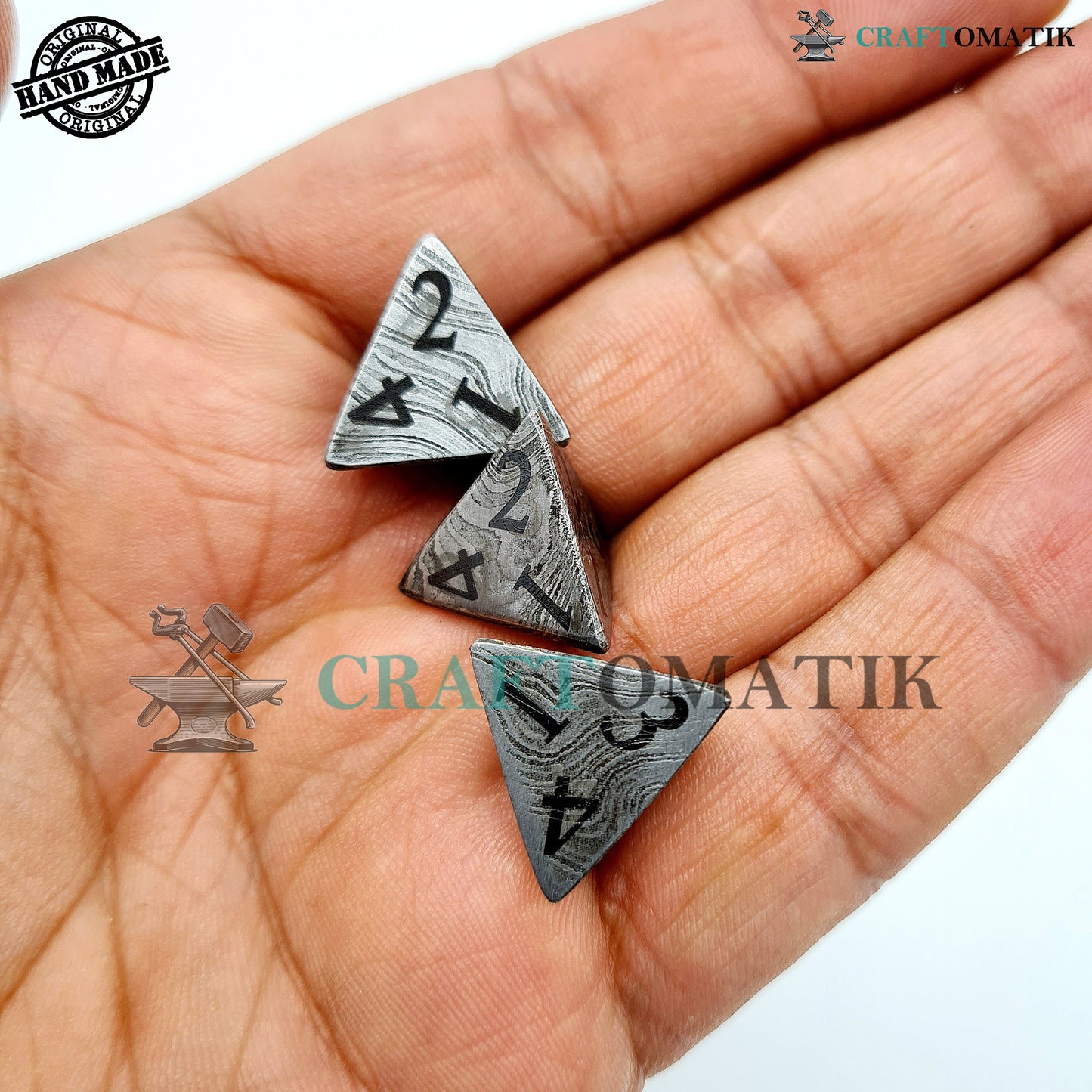 Damascus DnD Dice D4 | Handmade Casino Dice | Damascus Steel Cube| 18mm 4-sided | Decoration Steel Dice
