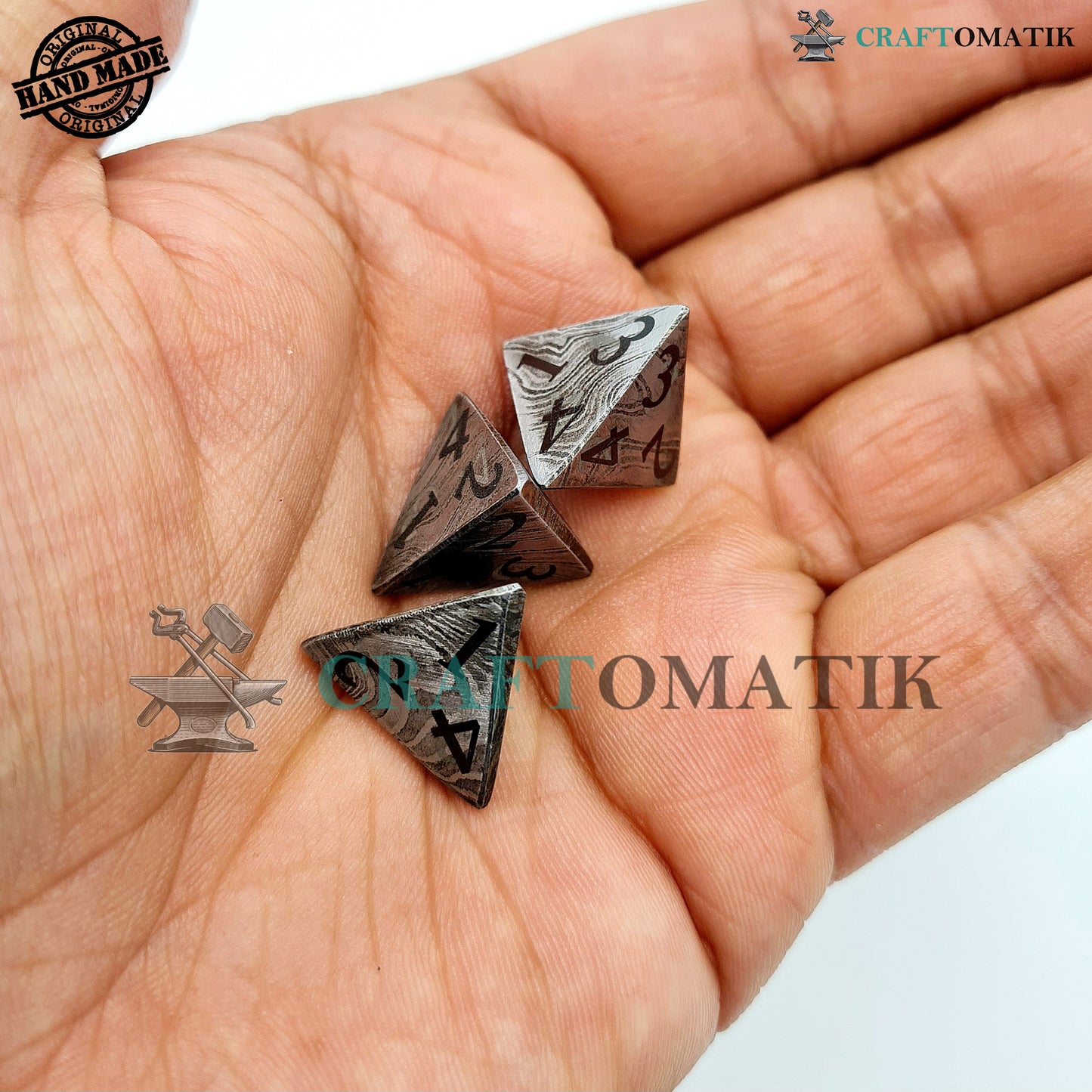 Damascus DnD Dice D4 | Handmade Casino Dice | Damascus Steel Cube| 18mm 4-sided | Decoration Steel Dice
