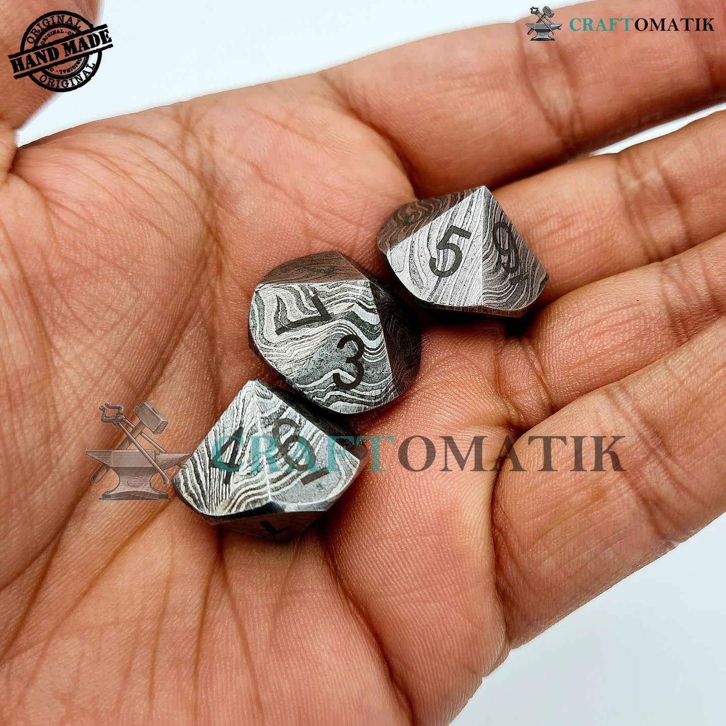 Damascus DnD Dice D10 | Handmade Casino Dice | Damascus Steel Cube| 22mm 10-sided Numbers 0-9 | Decoration Steel Dice