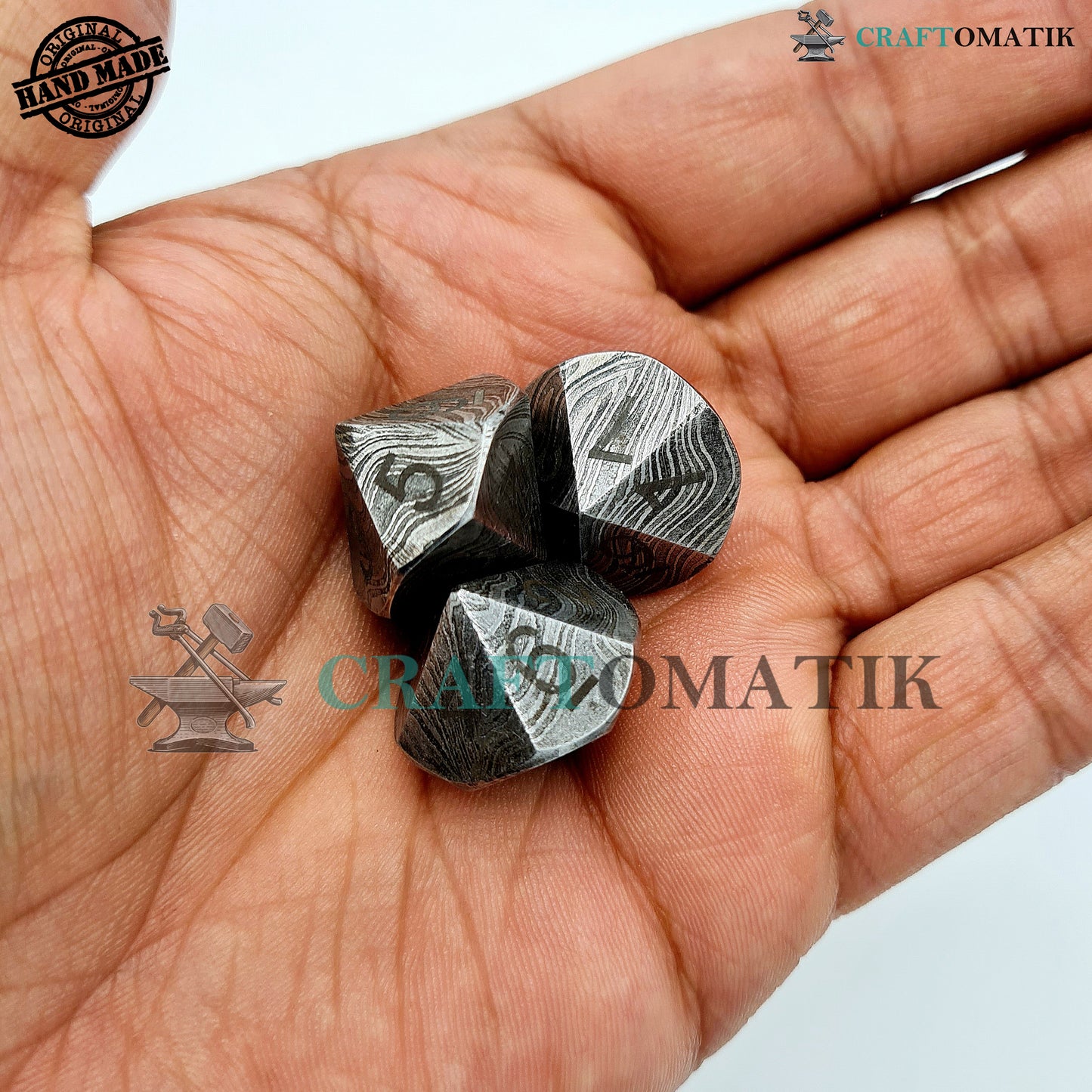Damascus DnD Dice D10 | Handmade Casino Dice | Damascus Steel Cube| 22mm 10-sided Numbers 0-9 | Decoration Steel Dice