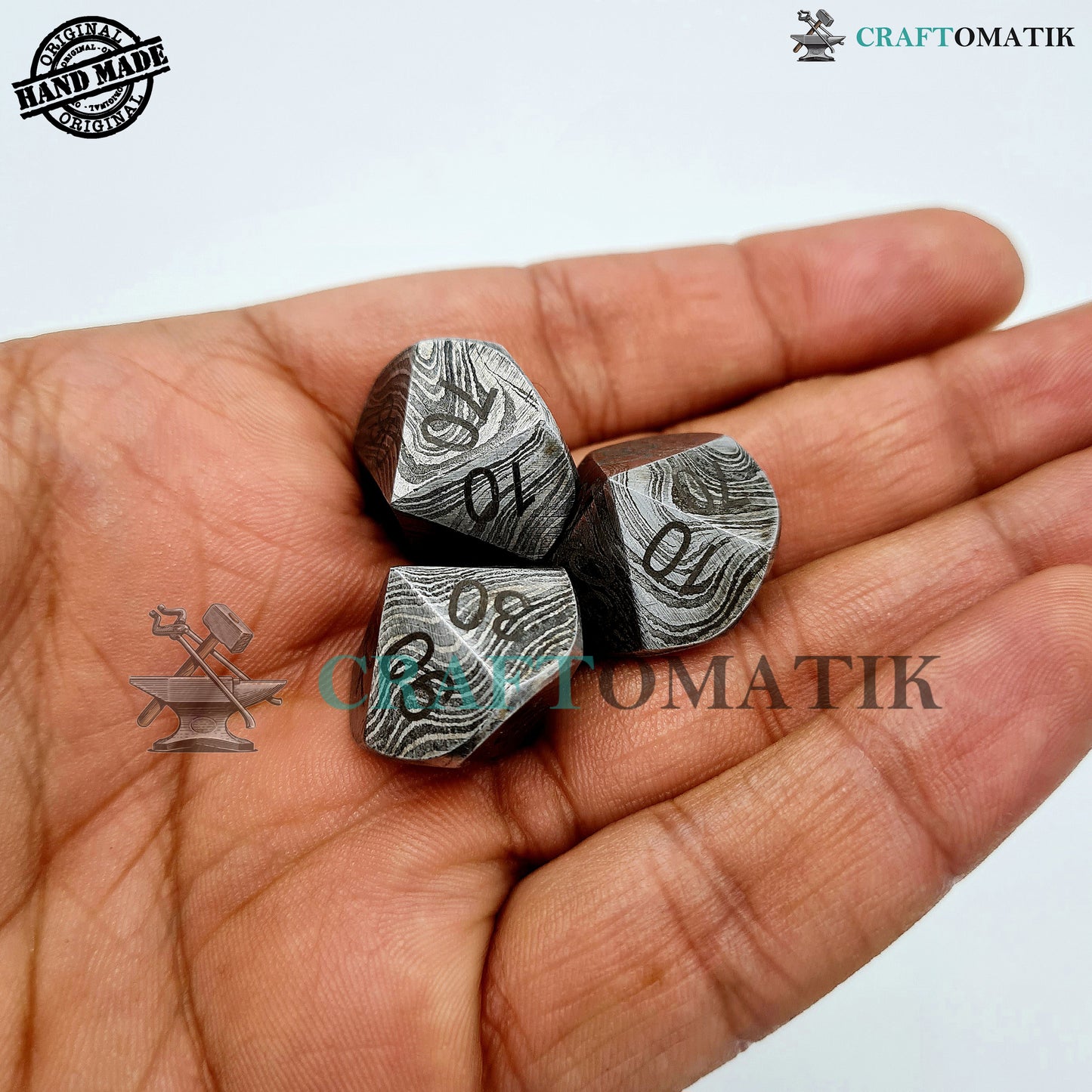 Damascus DnD Dice D10 | Handmade Casino Dice | Damascus Steel Cube| 22mm 10-sided Numbers 00-90 | Decoration Steel Dice