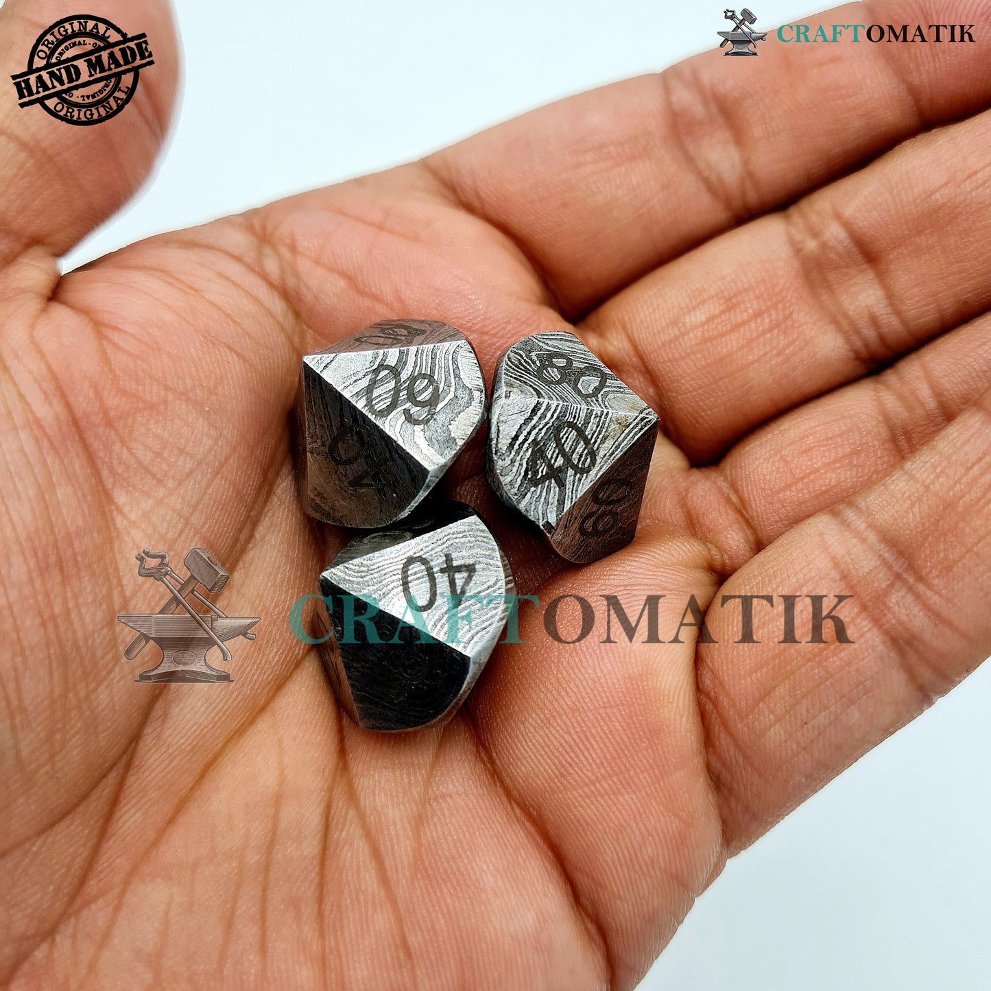 Damascus DnD Dice D10 | Handmade Casino Dice | Damascus Steel Cube| 22mm 10-sided Numbers 00-90 | Decoration Steel Dice