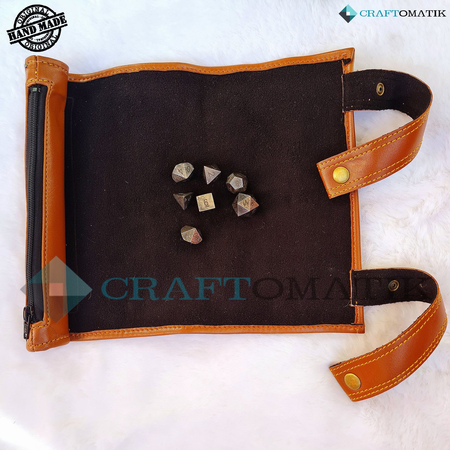 Dice Rolling Mat - Leather Carrying Roll - Handmade Cover Dice Case and Playing Mat