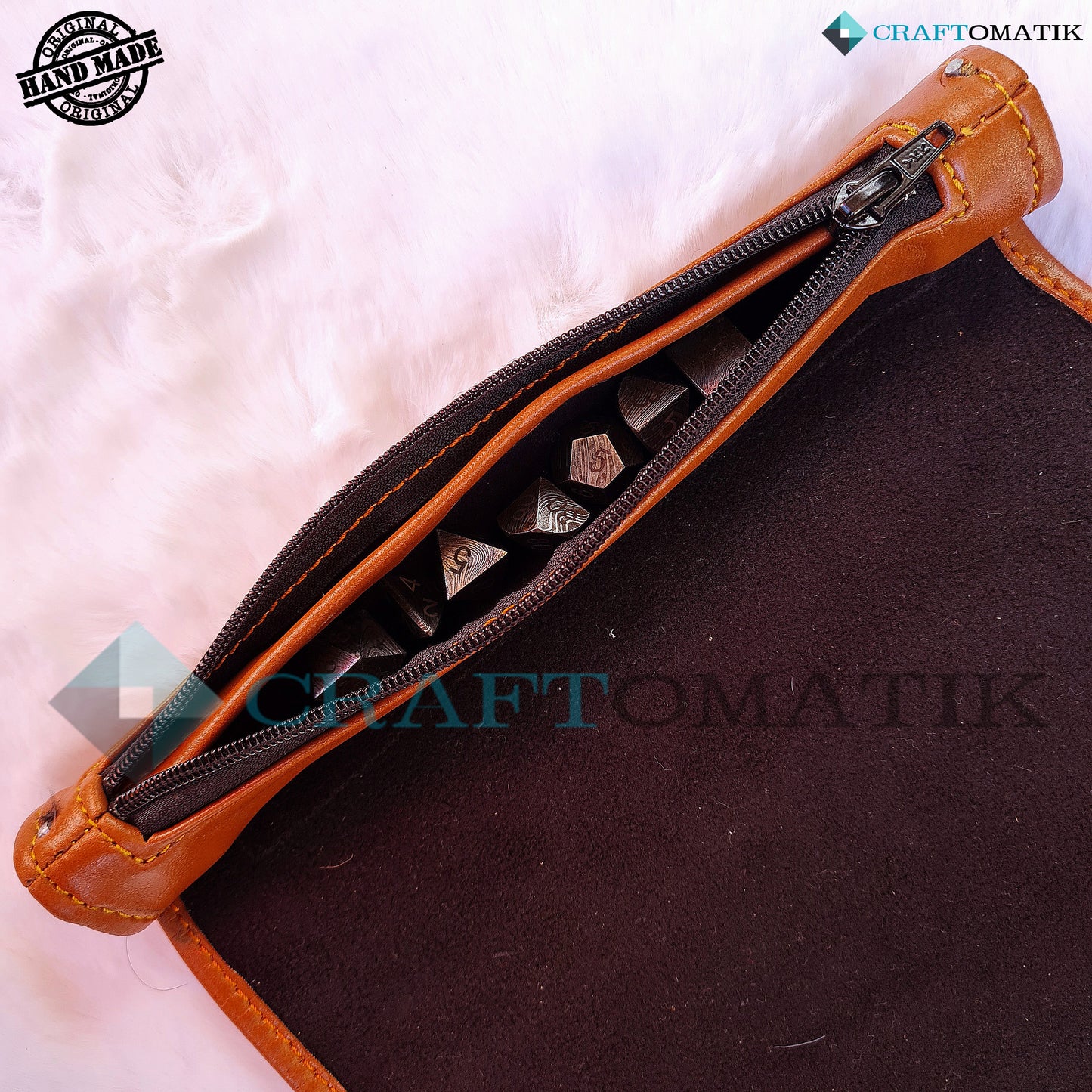 Dice Rolling Mat - Leather Carrying Roll - Handmade Cover Dice Case and Playing Mat
