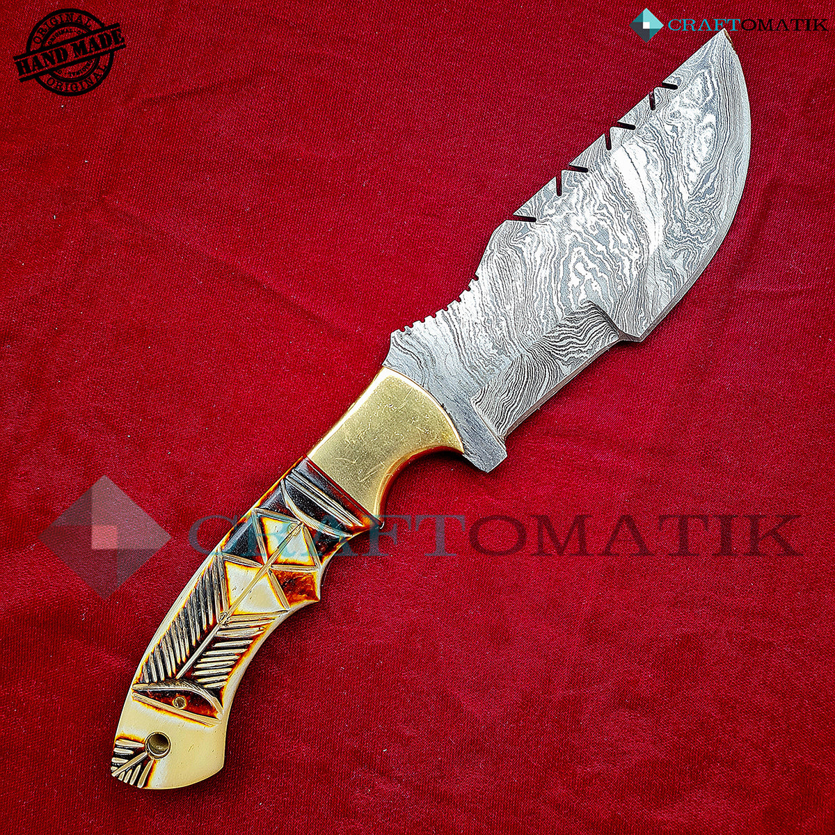 Damast Trekker Messer - Camel