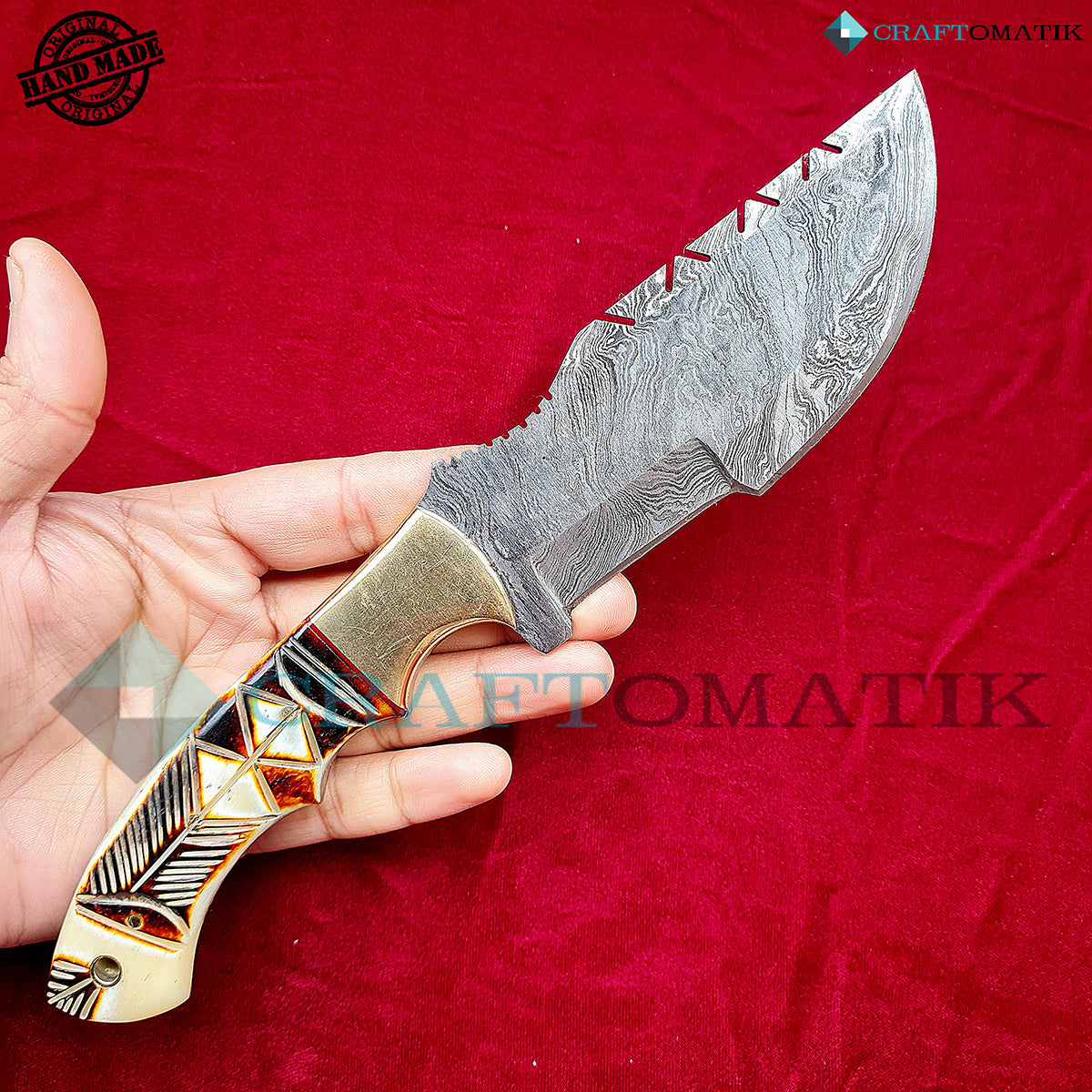 Damast Trekker Messer - Camel