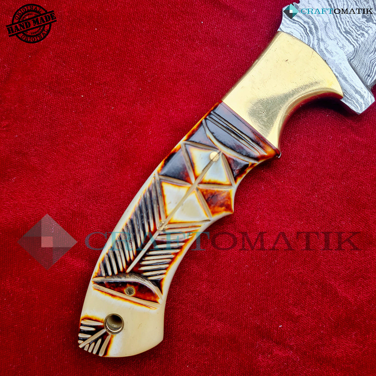 Damast Trekker Messer - Camel