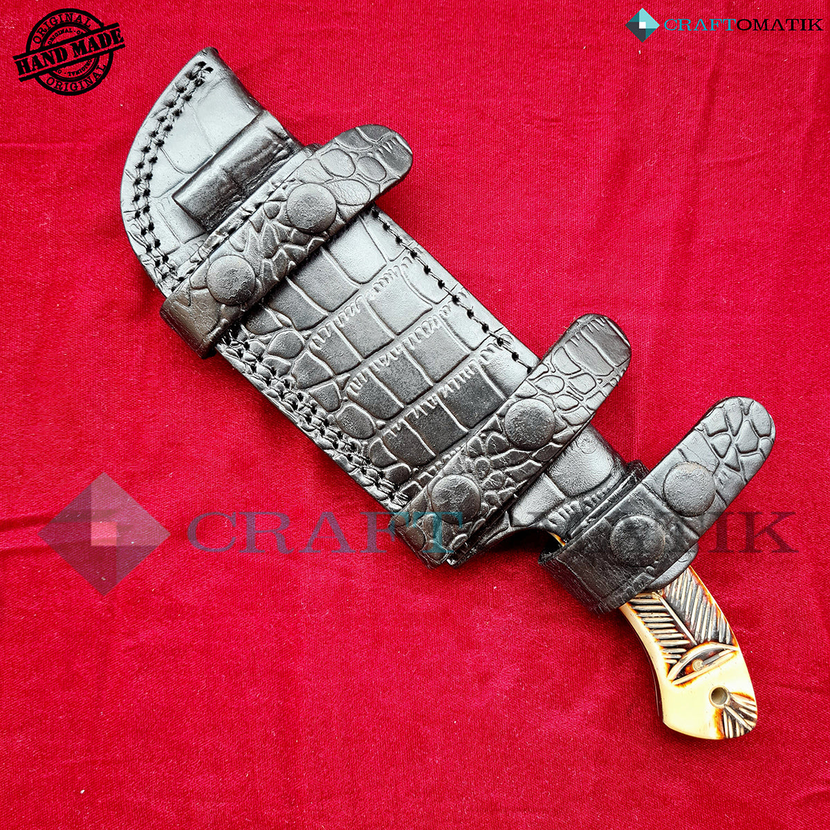 Damast Trekker Messer - Camel