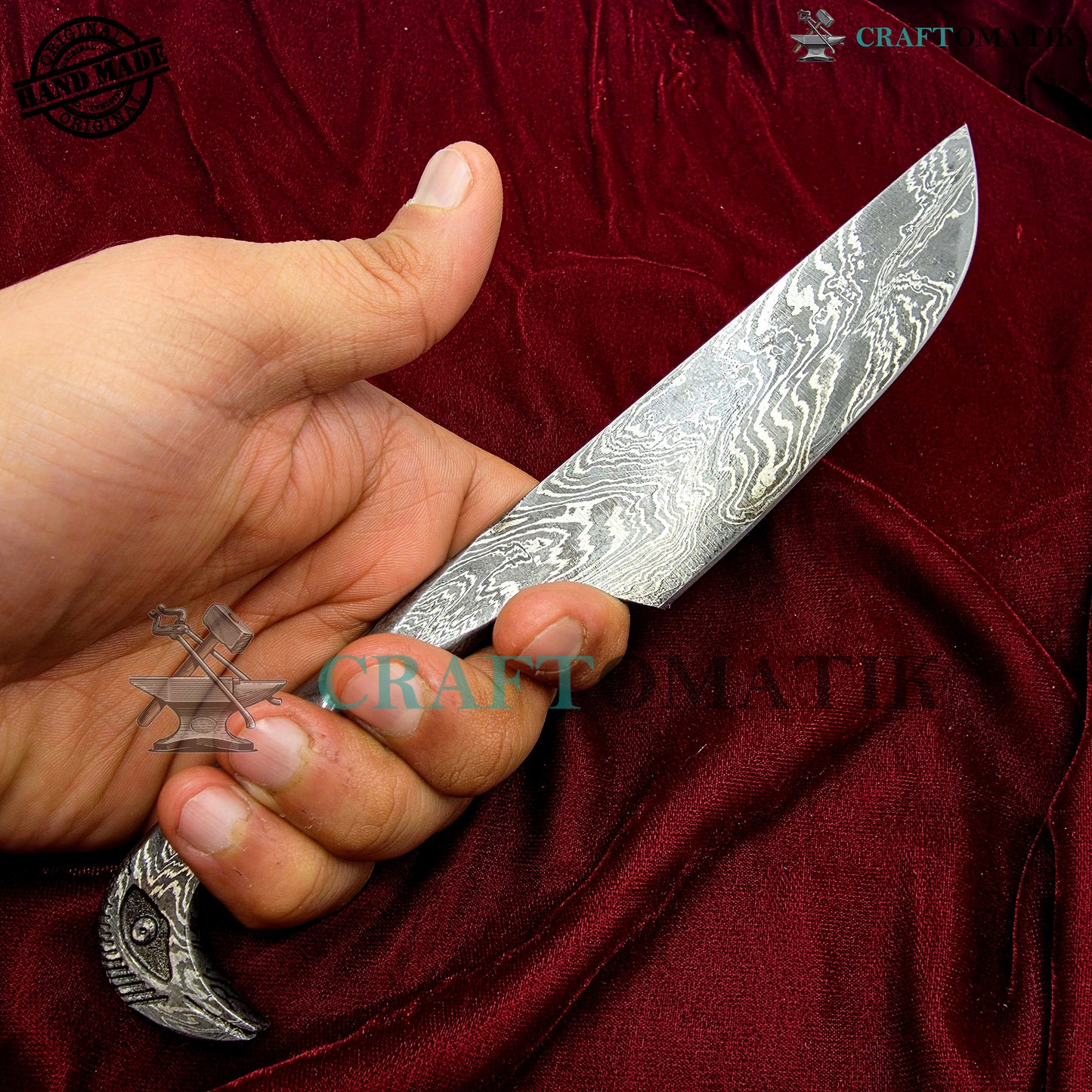 Damascus Bird-head knife | Viking Celtic knife in Medieval style | Original Robust Damascus steel blade | Handmade outdoor collector's knife | DMK07
