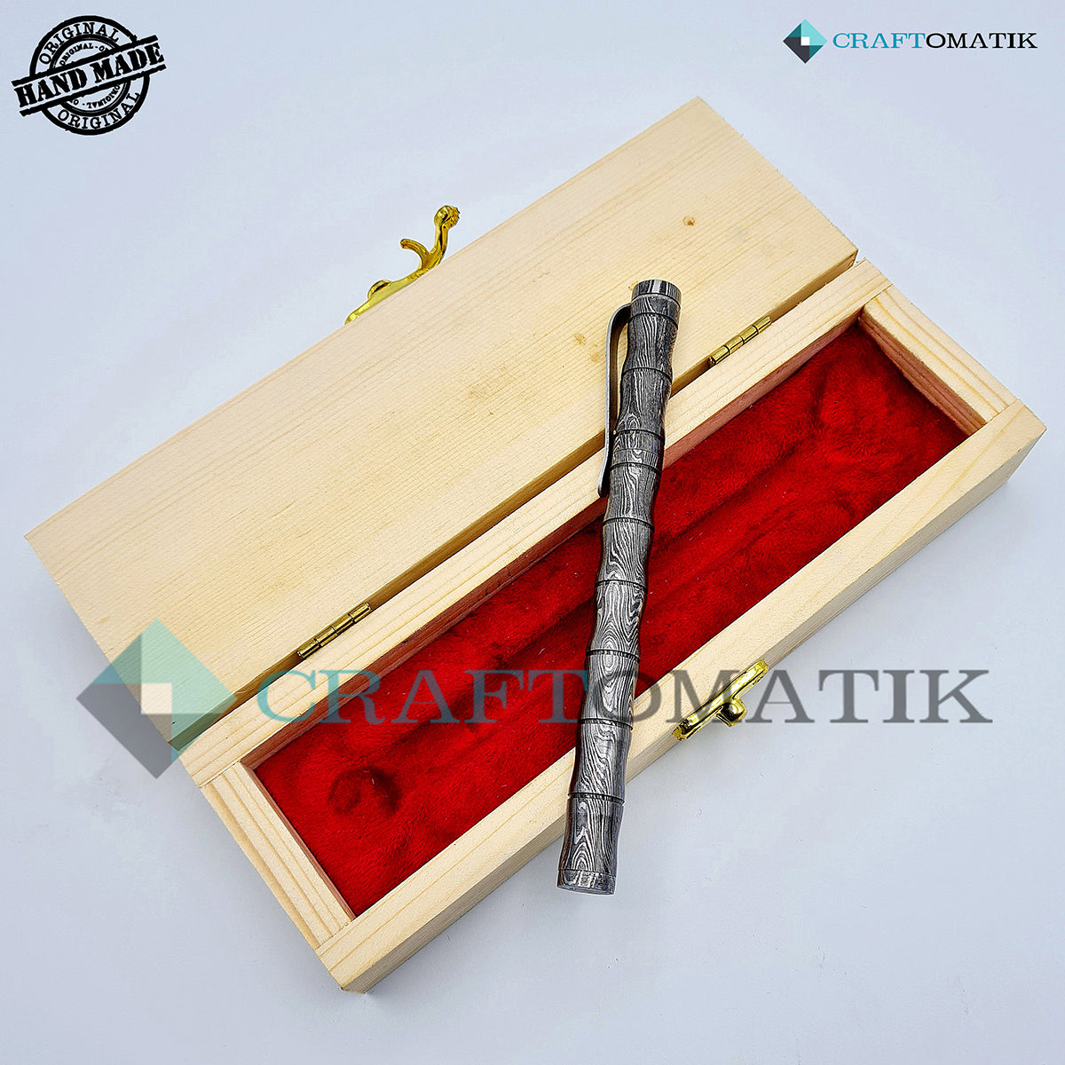 Damaszener Stahl Kugelschreiber Geschenkset | Handgefertigtes Stiftset aus Damaszener Stahl | DP05