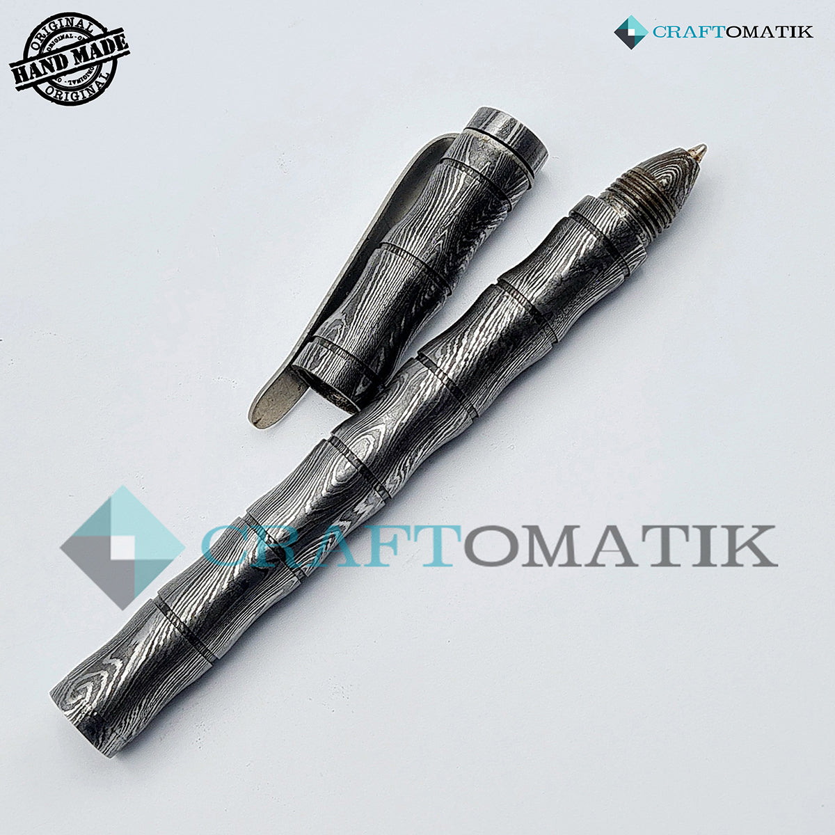 Damaszener Stahl Kugelschreiber Geschenkset | Handgefertigtes Stiftset aus Damaszener Stahl | DP05