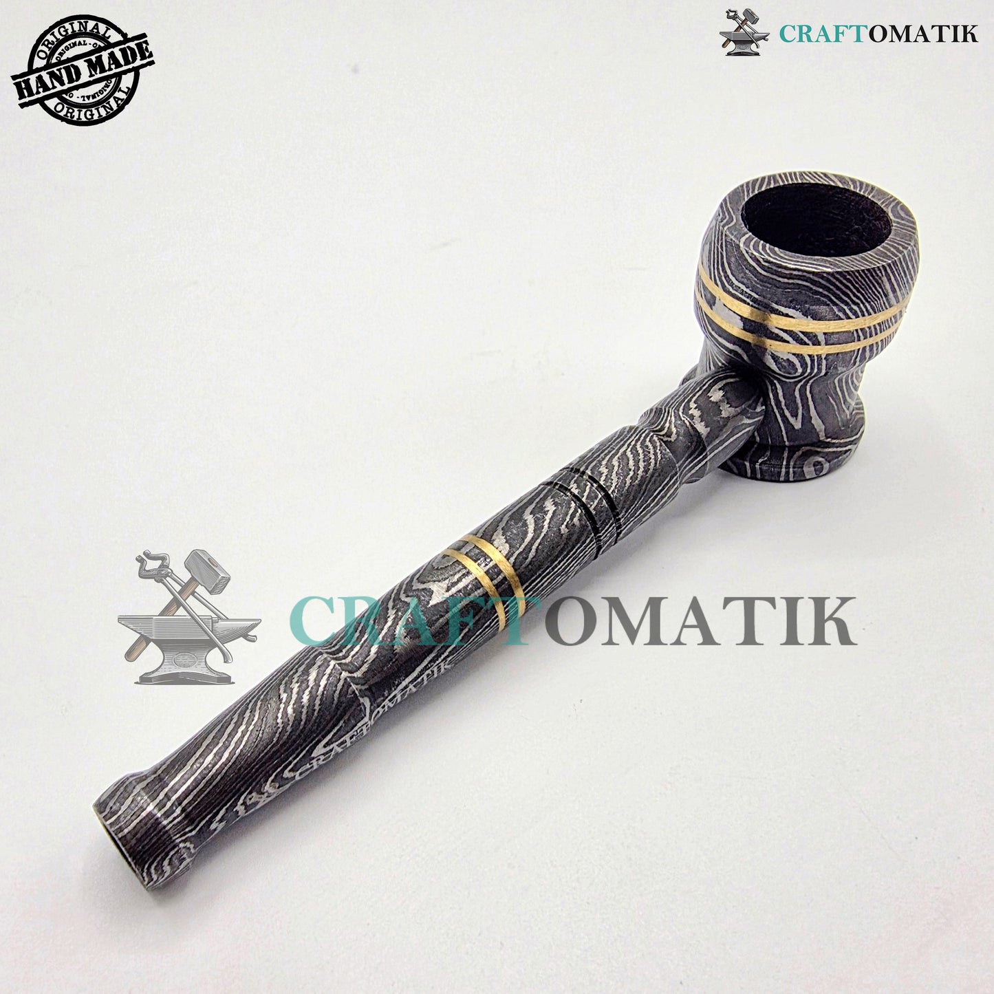 Damascus Steel Smoking Pipe | Handcrafted Tobacco Pipe Gift for Smokers | Royal Home Decor | Collector item for Smokers | Damascus Pipe | DSP02