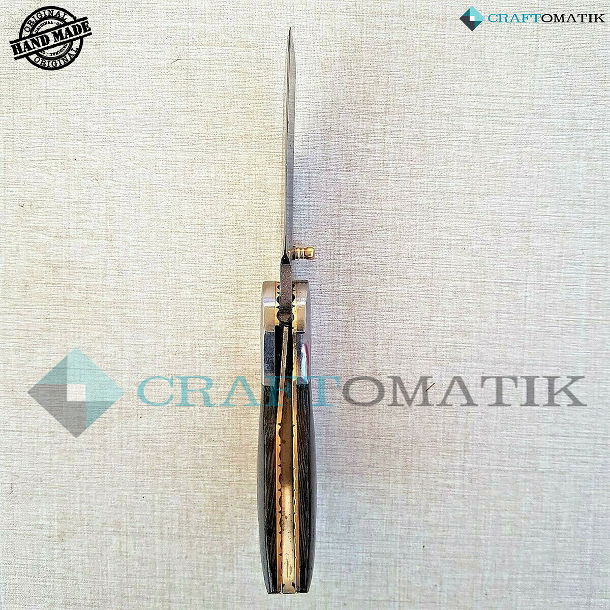 Steel Folding Knife | Pocket Knife Jack Knife | 1045C Carbon Steel Blade | Walnut Wood, Steel Grip | Handmade Outdoor Camping Knife | FK12