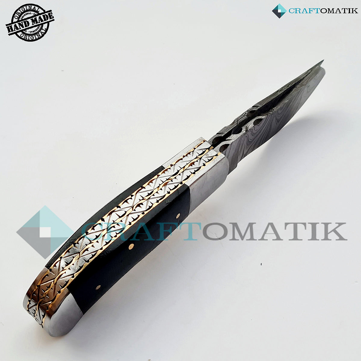 Two Blade Damascus Folding Knife | Pocket Knife Jack Knife | Micarta, Steel, Brass Pins Grip | Handmade Damascus Outdoor Camping Knife | FK39