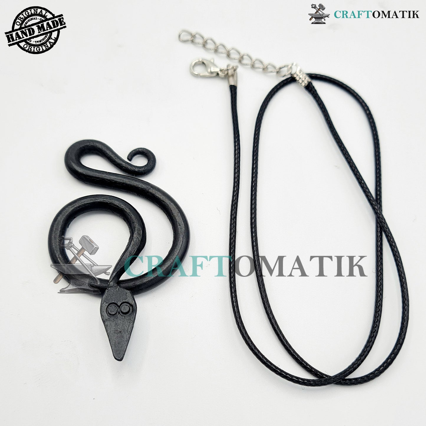 Mittelalterliches Amulett | Handgefertigter Wikinger-Anhänger | Keltisches Medaillon aus Schmiedeeisen | Schlangenform | HFA07