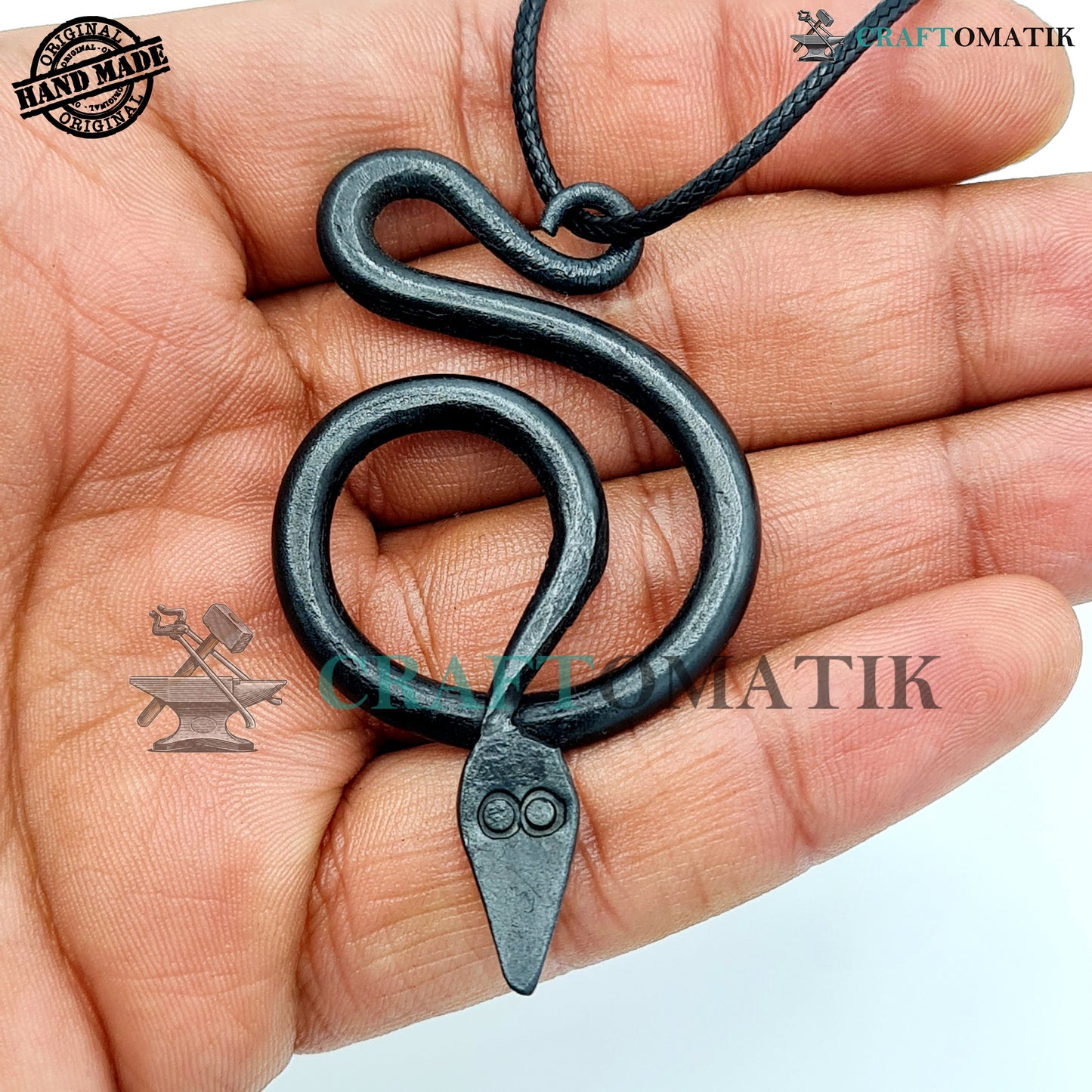 Mittelalterliches Amulett | Handgefertigter Wikinger-Anhänger | Keltisches Medaillon aus Schmiedeeisen | Schlangenform | HFA07