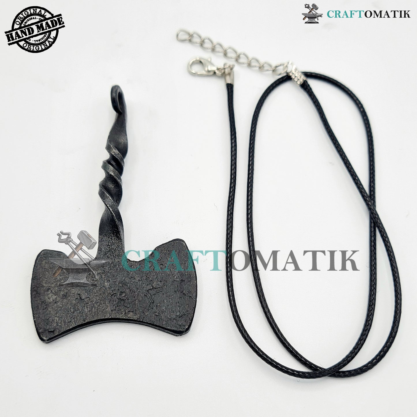Mittelalterliches Amulett | Handgefertigter Wikinger-Anhänger | Keltisches Medaillon aus Schmiedeeisen | Axtform | HFA08