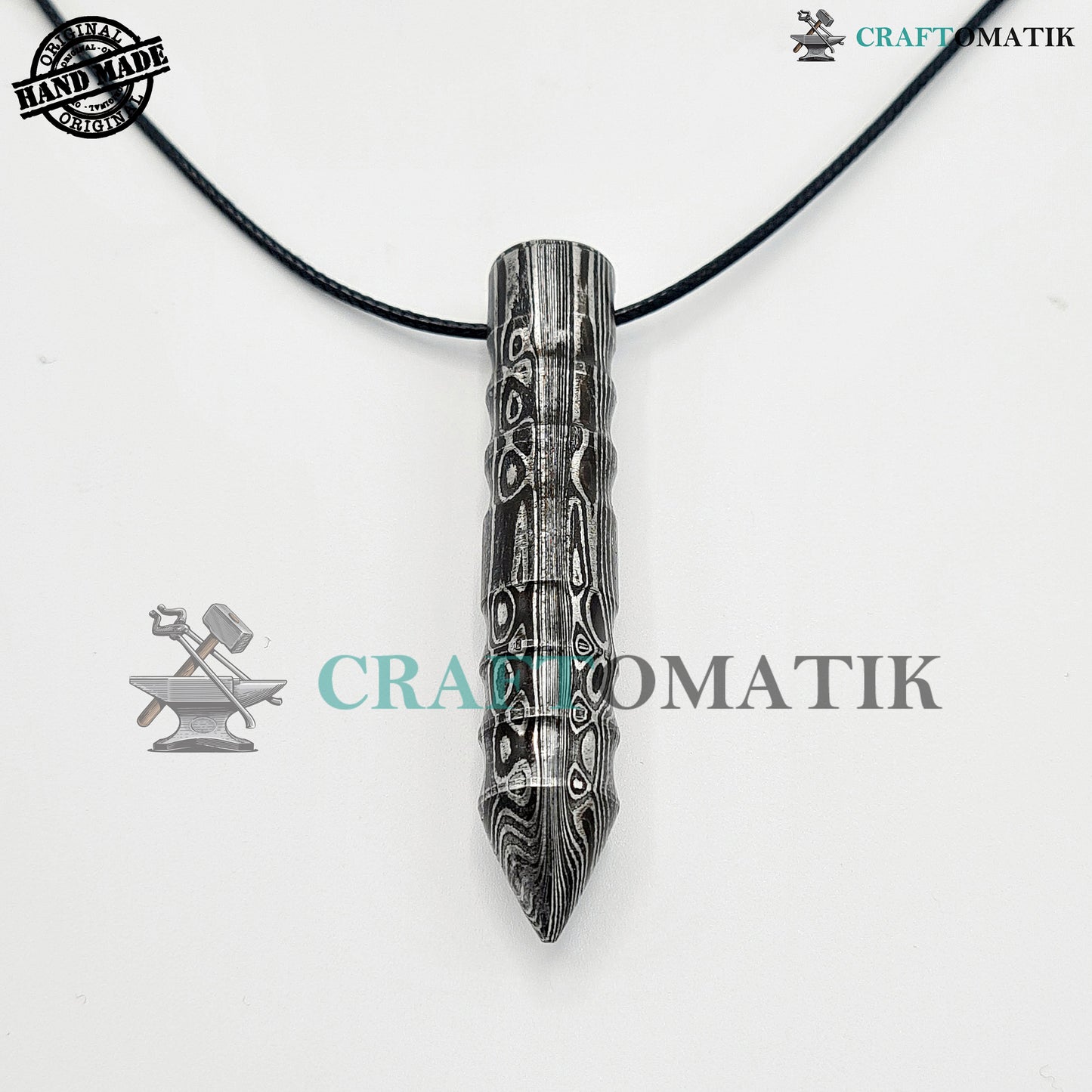 Amulett aus Damaszener Stahl | Handgefertigter Wikinger-Anhänger | Mittelalterliches keltisches Medaillon | Kugelform | HFA15