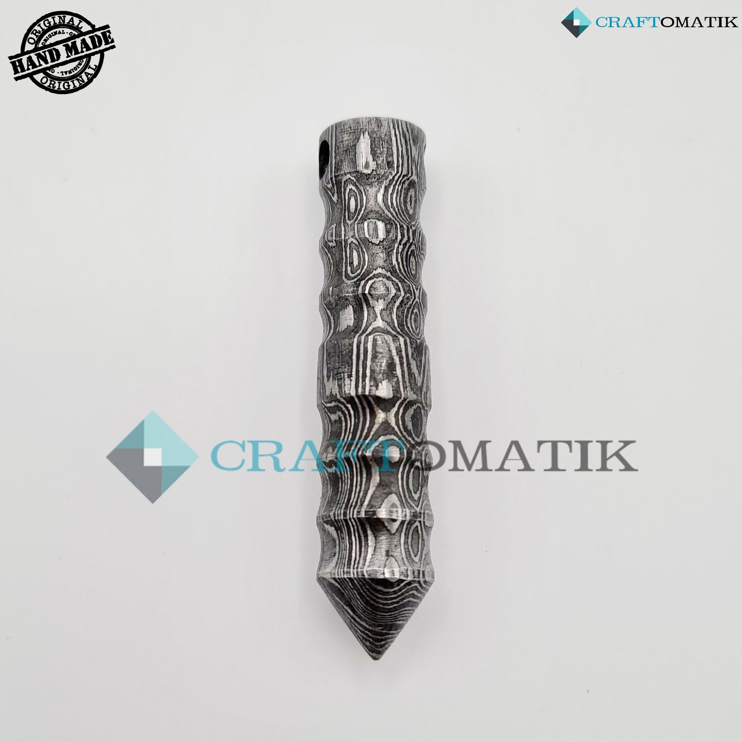 Amulett aus Damaszener Stahl | Handgefertigter Wikinger-Anhänger | Mittelalterliches keltisches Medaillon | Kugelform | HFA15