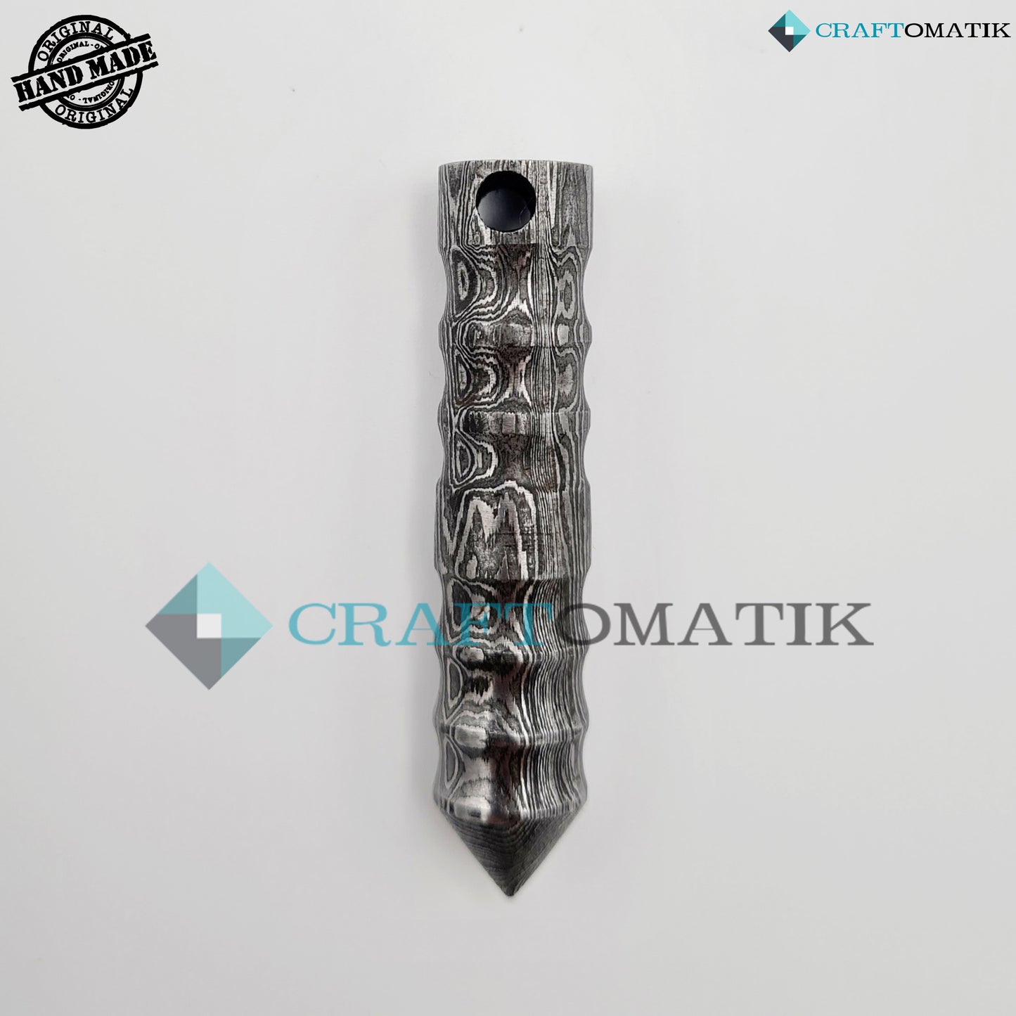 Amulett aus Damaszener Stahl | Handgefertigter Wikinger-Anhänger | Mittelalterliches keltisches Medaillon | Kugelform | HFA15
