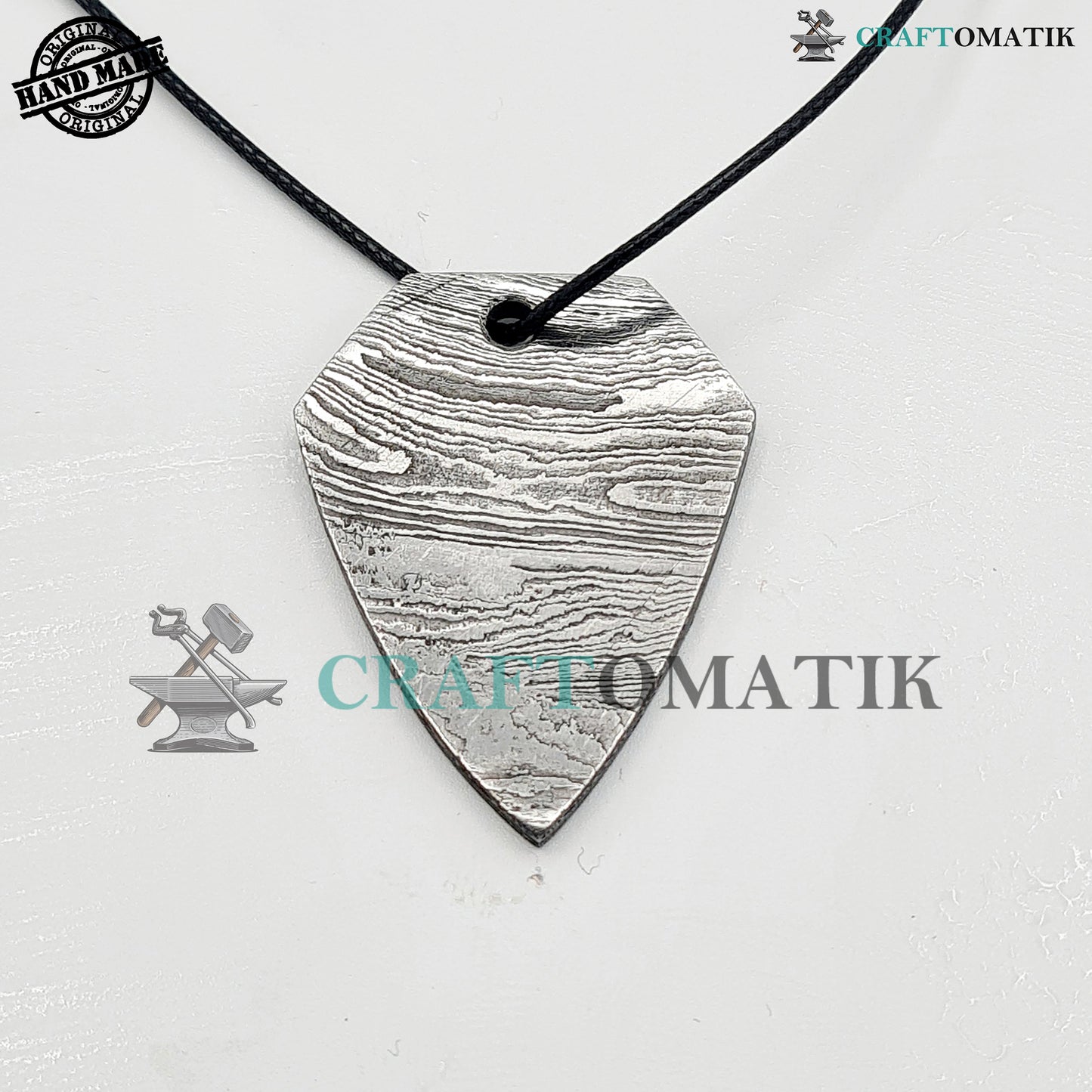 Damascus Steel Amulet | Handmade Viking pendant | Medieval Celtic Locket | Heart form | HFA16