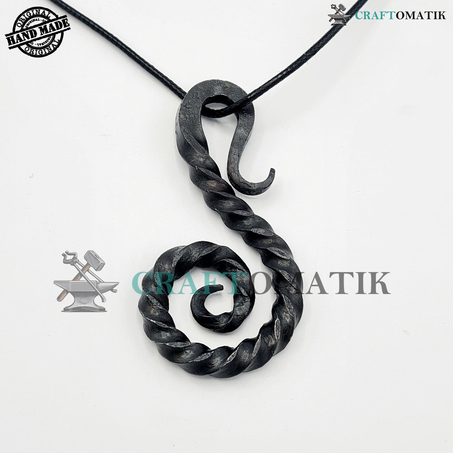 Mittelalterliches Amulett | Handgefertigter Wikinger-Anhänger | Keltisches Medaillon aus Schmiedeeisen | Schneckenform | HFA18