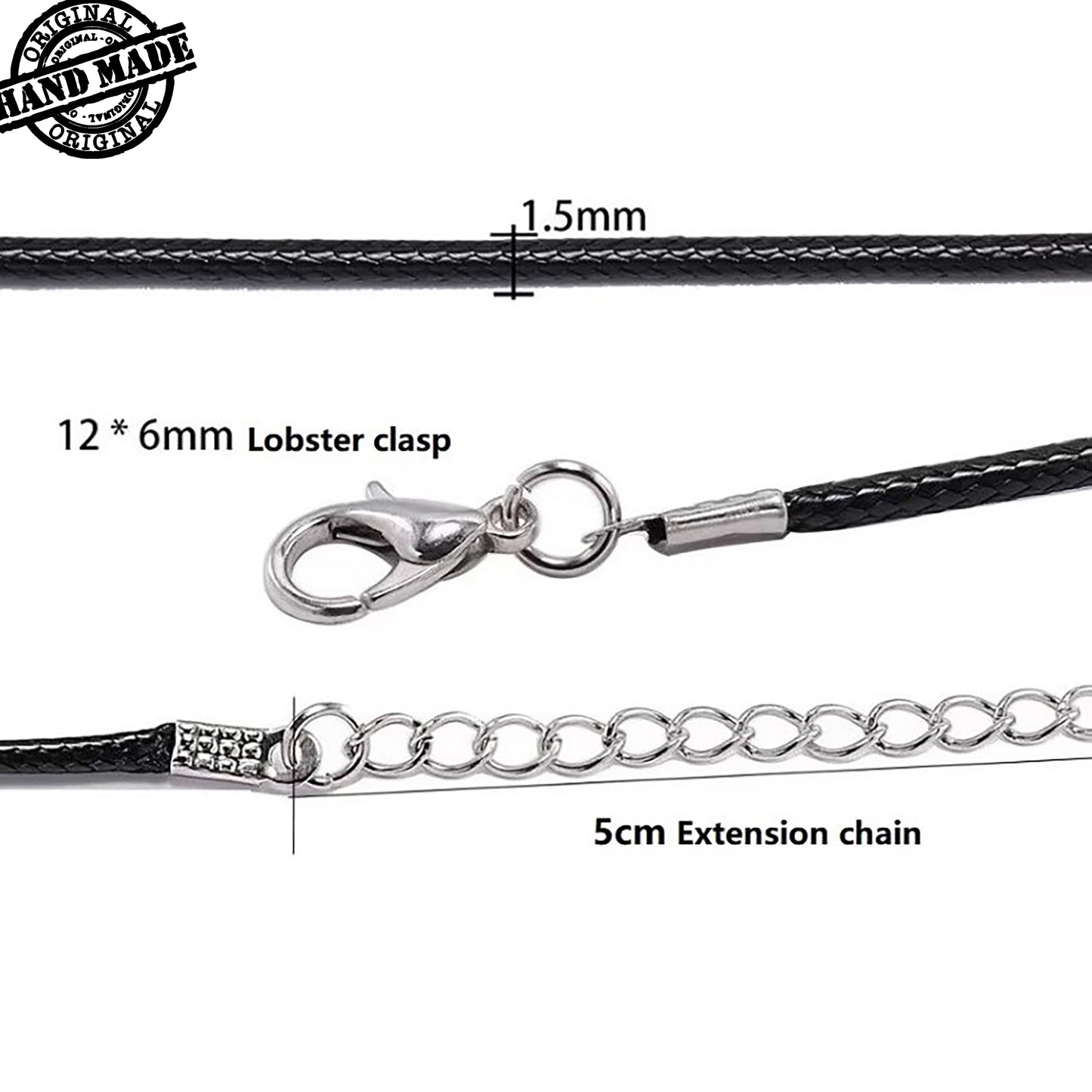 Geflochtenes Lederband | Verstellbar, 5 Stück, 45 cm, 1,5 mm, Schwarz | DIY Schmuckherstellung, Halskette, Armband, Kettenverschluss, Zubehör | HFAC01