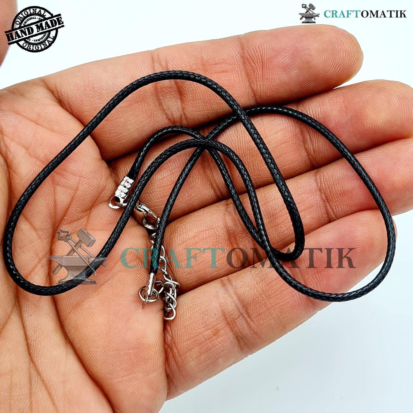 Geflochtenes Lederband | Verstellbar, 5 Stück, 45 cm, 1,5 mm, Schwarz | DIY Schmuckherstellung, Halskette, Armband, Kettenverschluss, Zubehör | HFAC01