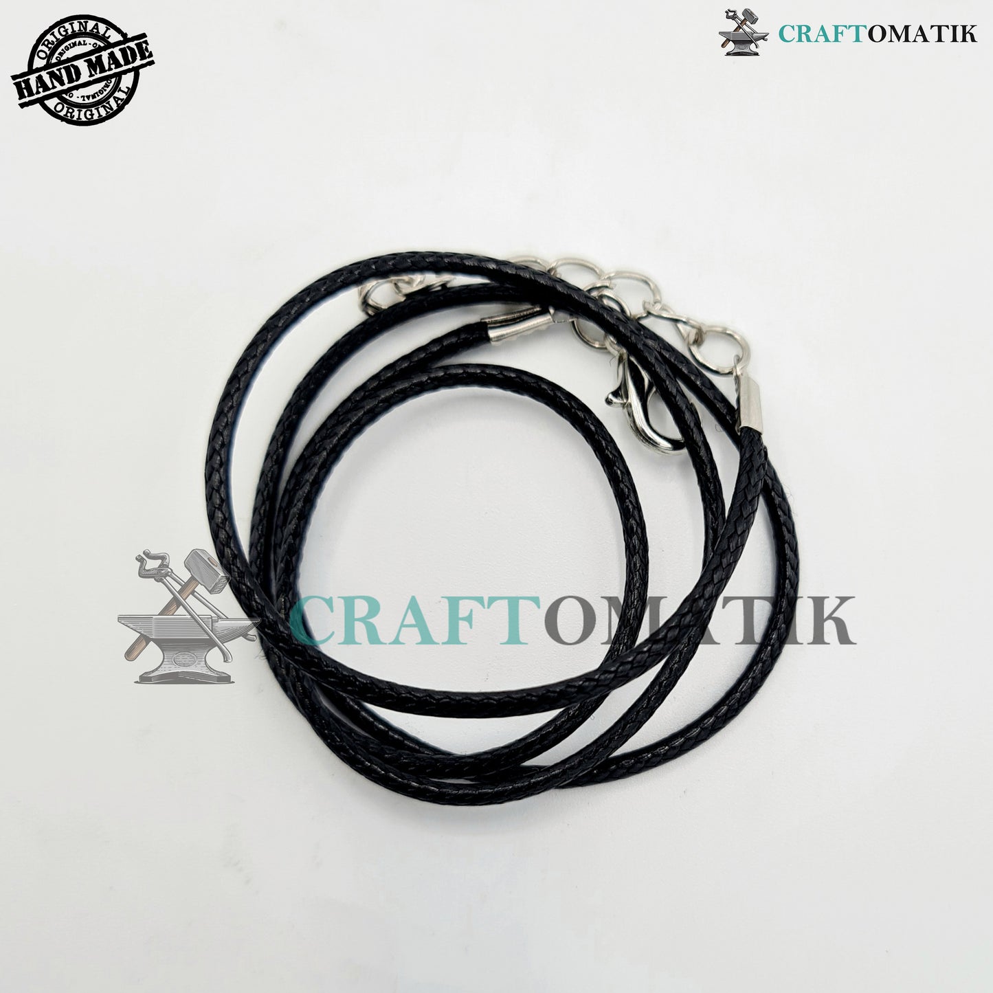 Geflochtenes Lederband | Verstellbar, 5 Stück, 45 cm, 1,5 mm, Schwarz | DIY Schmuckherstellung, Halskette, Armband, Kettenverschluss, Zubehör | HFAC01