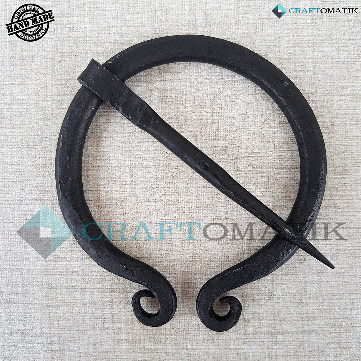Medieval Brooch | Wrought Iron Ring and Needle | Handmade Viking LARP Fibula Ring Clasp Garment Pin | HFRC10