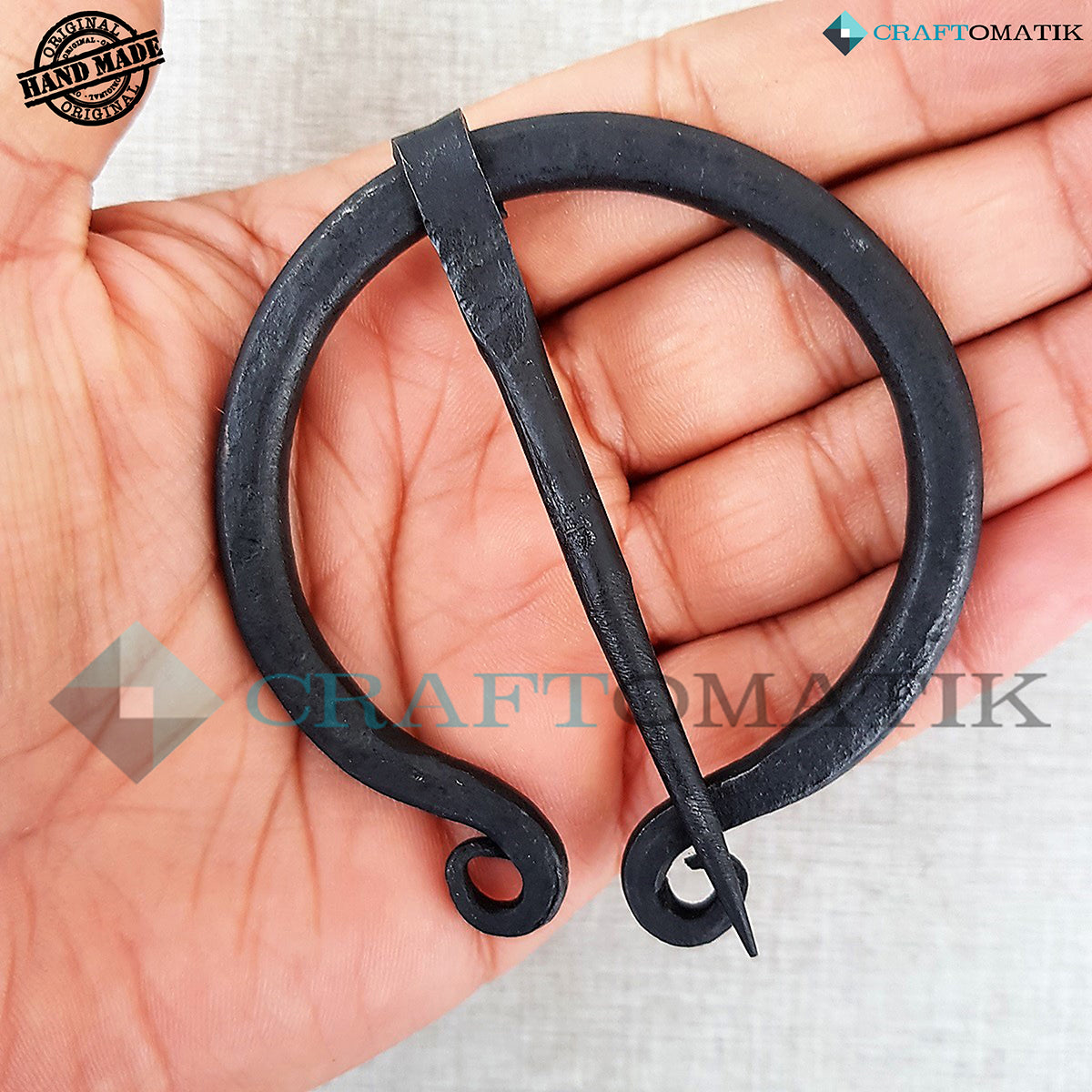 Medieval Brooch | Wrought Iron Ring and Needle | Handmade Viking LARP Fibula Ring Clasp Garment Pin | HFRC10
