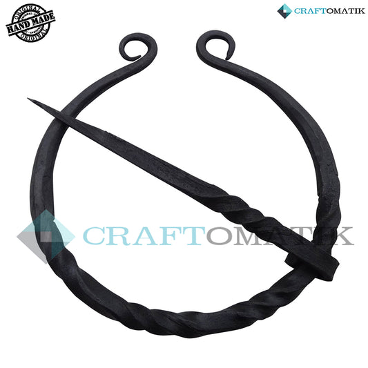Medieval Brooch | Wrought Iron Ring and Needle | Handmade Viking LARP Fibula Ring Clasp Garment Pin | HFRC12