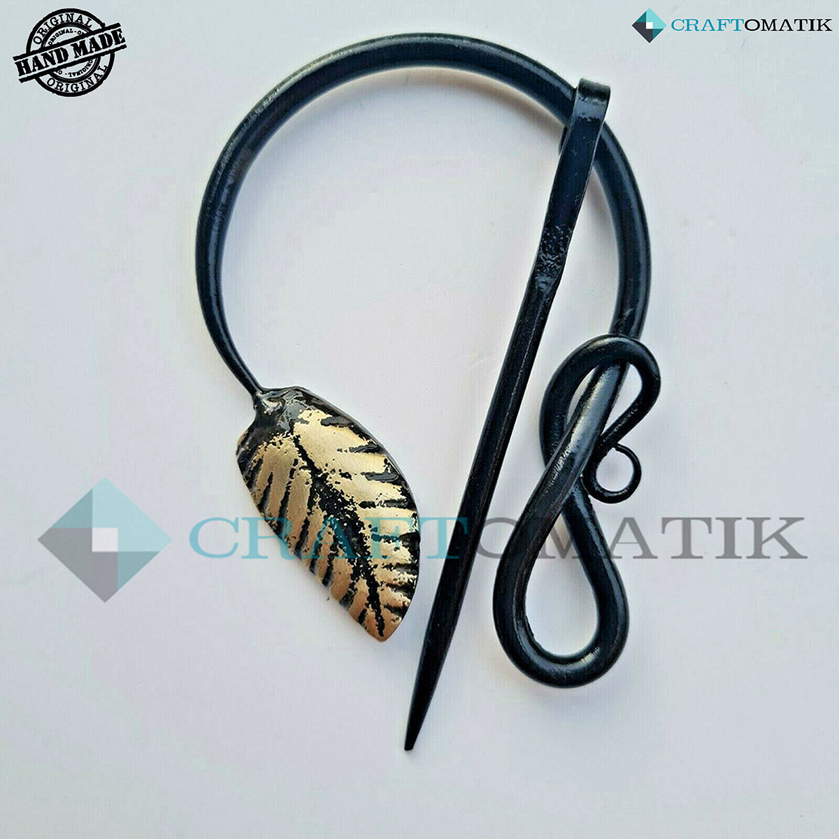 Mittelalterliche Brosche | Schmiedeeiserner Ring und Nadel, Messingblatt | Handgefertigte Wikinger LARP Fibelringverschluss-Kleidungsnadel | HFRC17