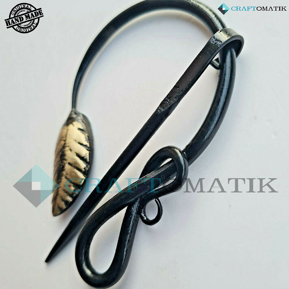 Mittelalterliche Brosche | Schmiedeeiserner Ring und Nadel, Messingblatt | Handgefertigte Wikinger LARP Fibelringverschluss-Kleidungsnadel | HFRC17