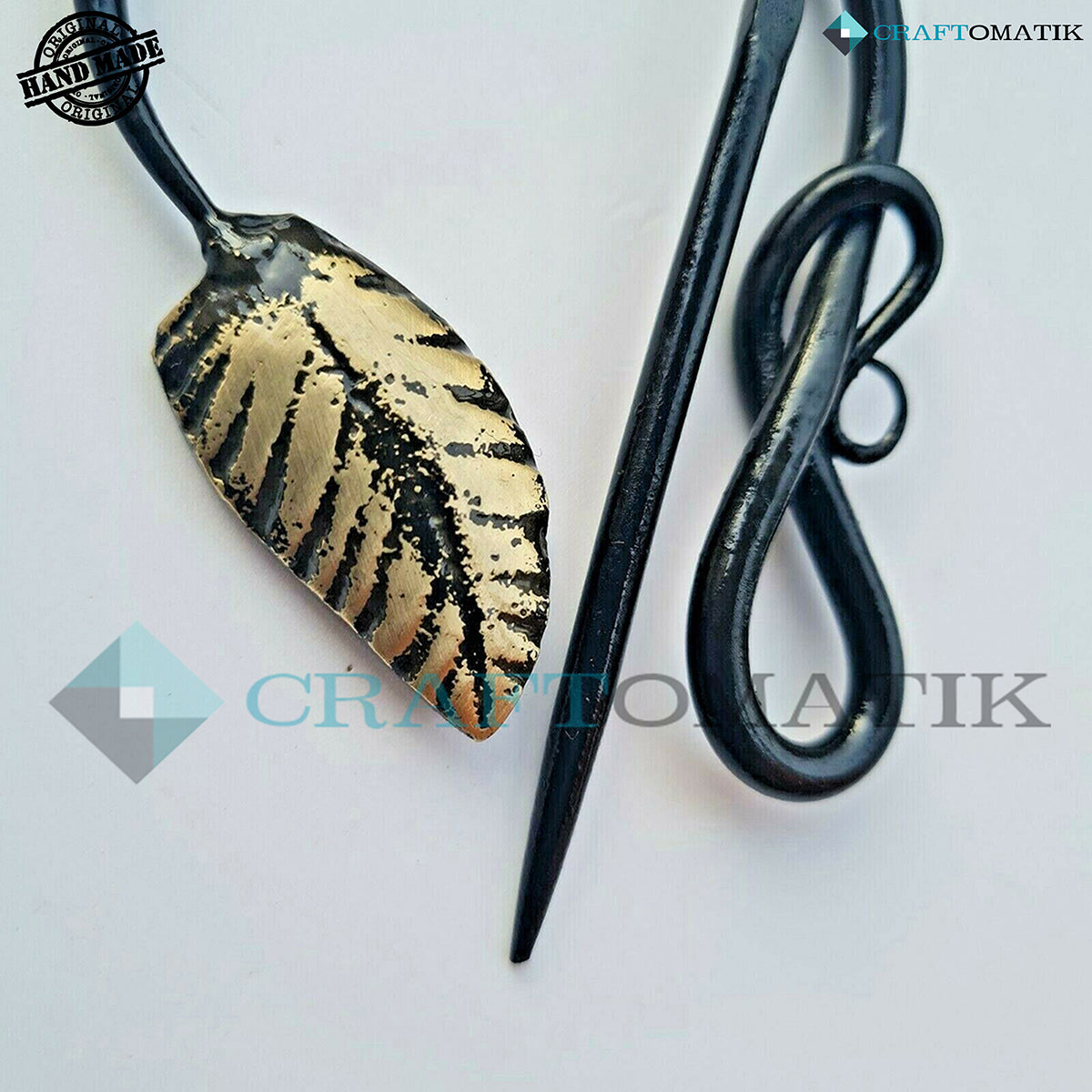 Mittelalterliche Brosche | Schmiedeeiserner Ring und Nadel, Messingblatt | Handgefertigte Wikinger LARP Fibelringverschluss-Kleidungsnadel | HFRC17