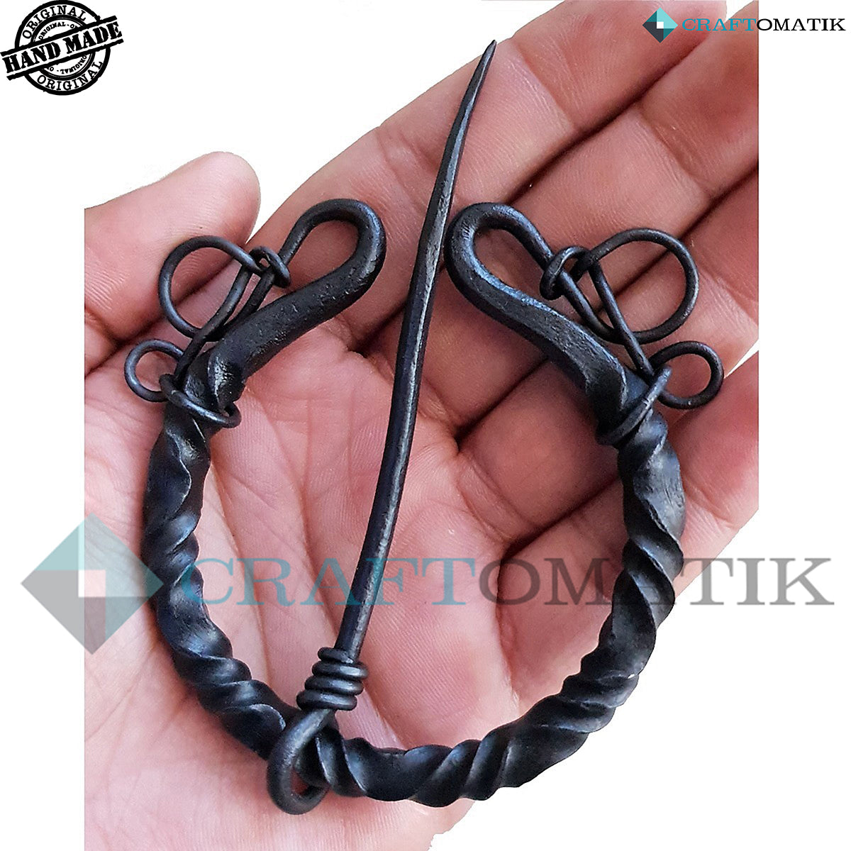 Mittelalterliche Brosche | Schmiedeeiserner Ring und Nadel | Handgefertigte Wikinger LARP Fibel Ringverschluss Kleidungsnadel | HFRC18
