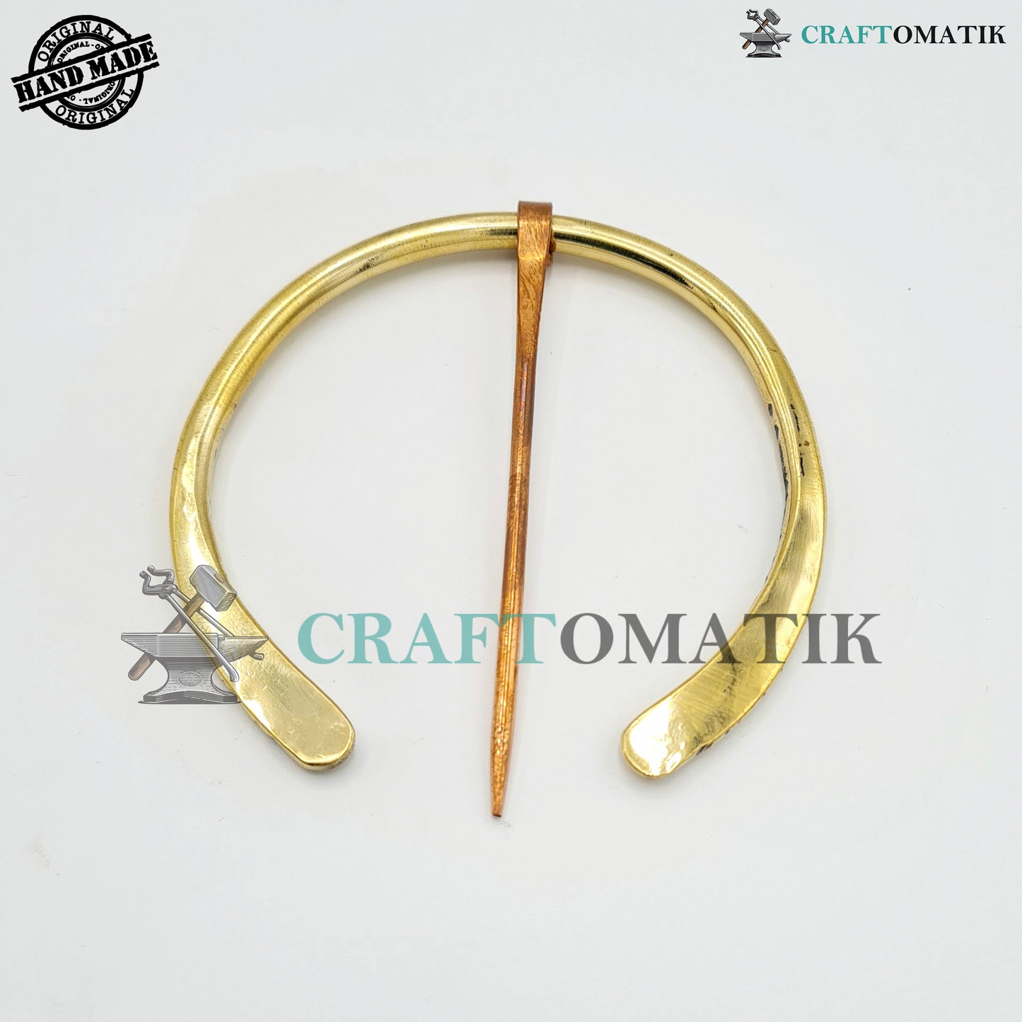 Medieval Brooch | Brass Ring | Red Copper Needle | Handmade Viking LARP Fibula Ring Clasp Garment Pin | HFRCB01