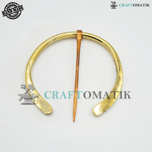 Medieval Brooch | Brass Ring | Red Copper Needle | Handmade Viking LARP Fibula Ring Clasp Garment Pin | HFRCB01
