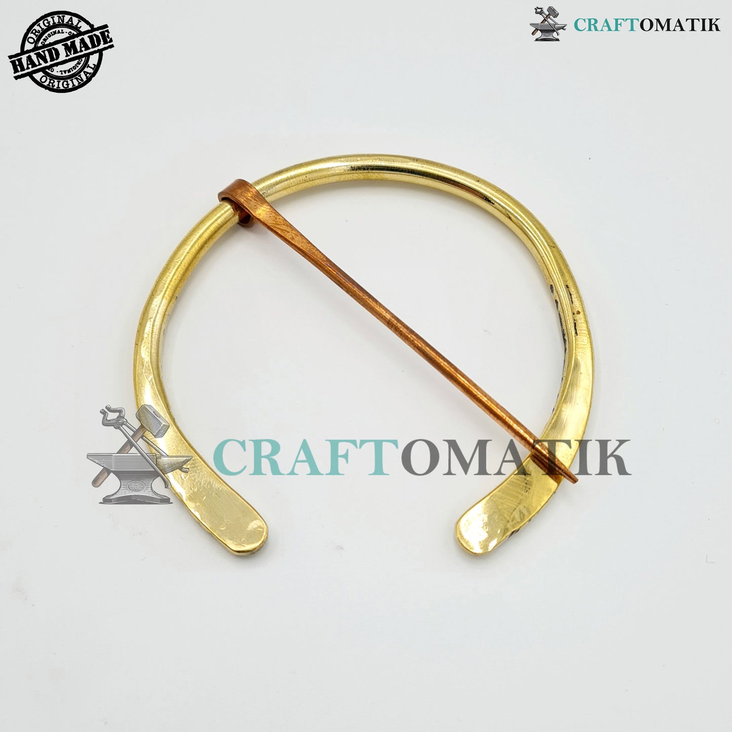 Medieval Brooch | Brass Ring | Red Copper Needle | Handmade Viking LARP Fibula Ring Clasp Garment Pin | HFRCB01