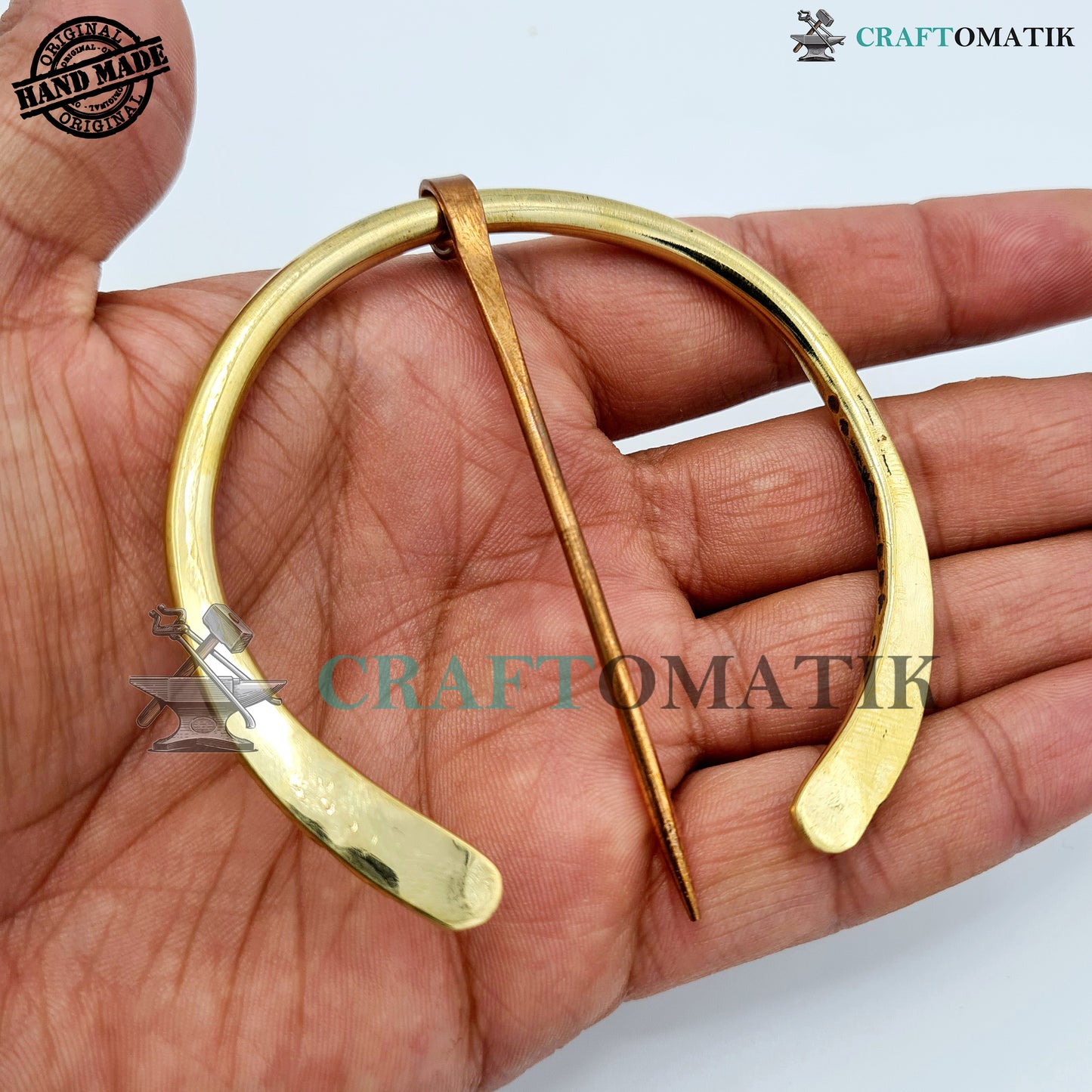 Medieval Brooch | Brass Ring | Red Copper Needle | Handmade Viking LARP Fibula Ring Clasp Garment Pin | HFRCB01