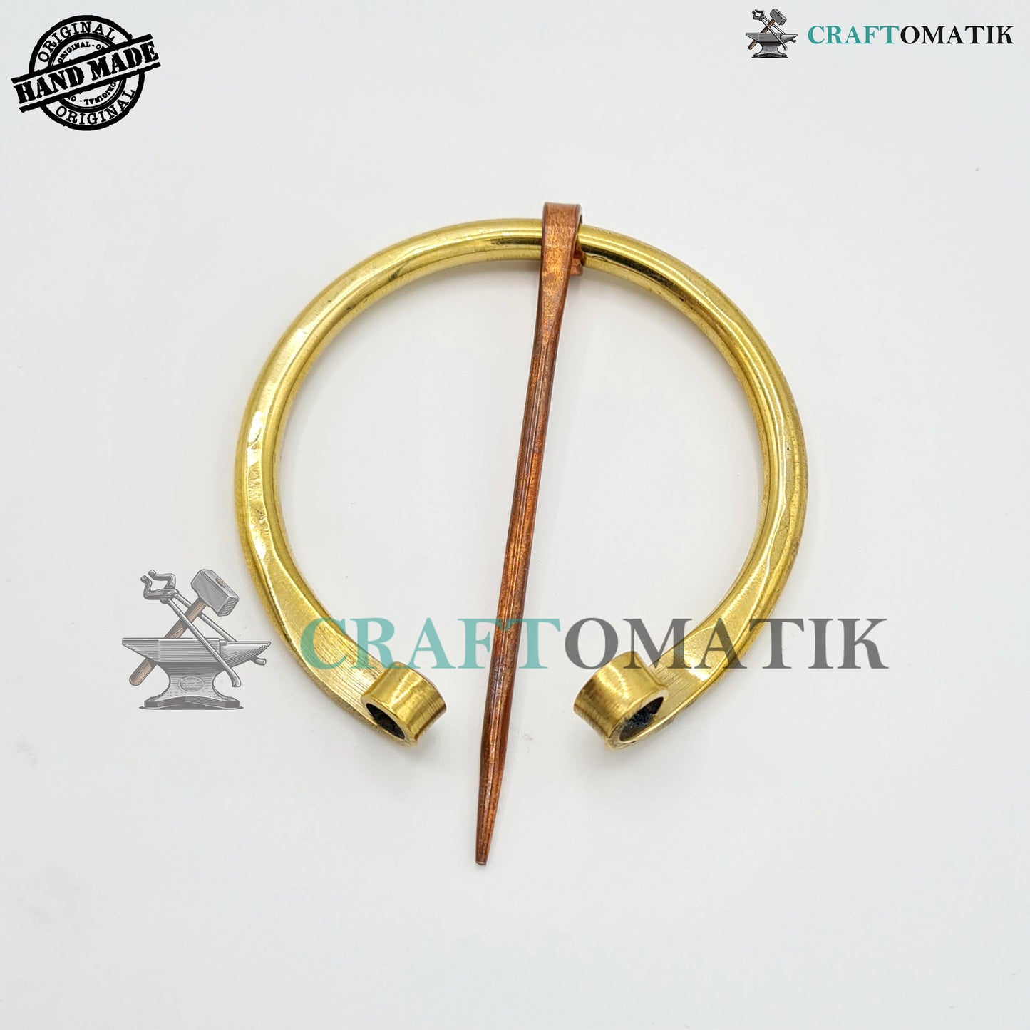 Medieval Brooch | Brass Ring | Red Copper Needle | Handmade Viking LARP Fibula Ring Clasp Garment Pin | HFRCB02