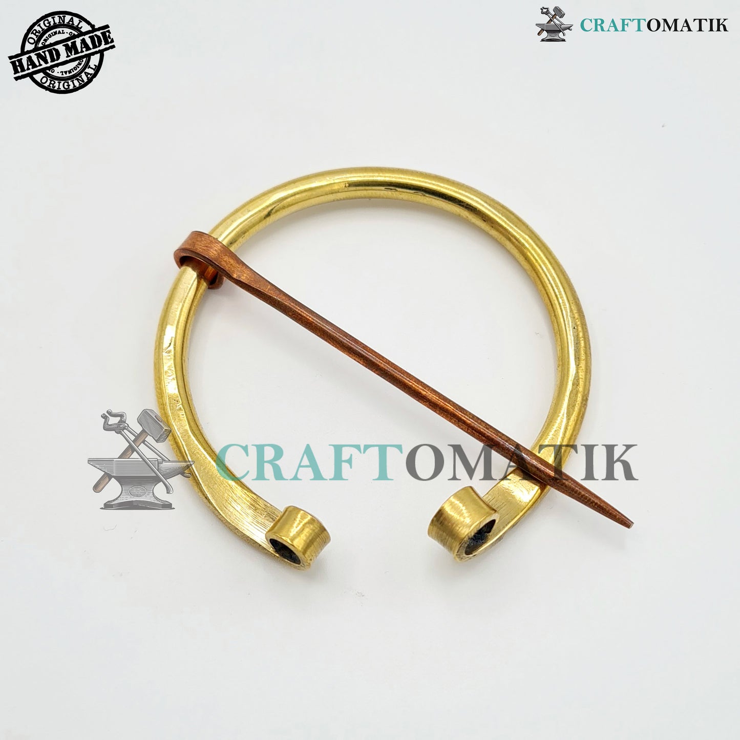 Medieval Brooch | Brass Ring | Red Copper Needle | Handmade Viking LARP Fibula Ring Clasp Garment Pin | HFRCB02